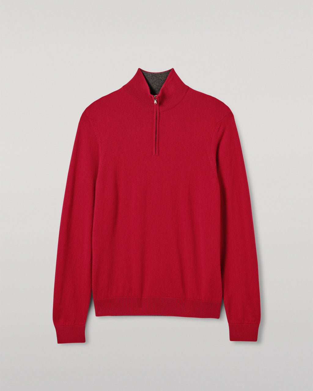 Johnstons of Elgin - Rory Red & Grey Classic Cashmere Contrast Zip Neck Jumper