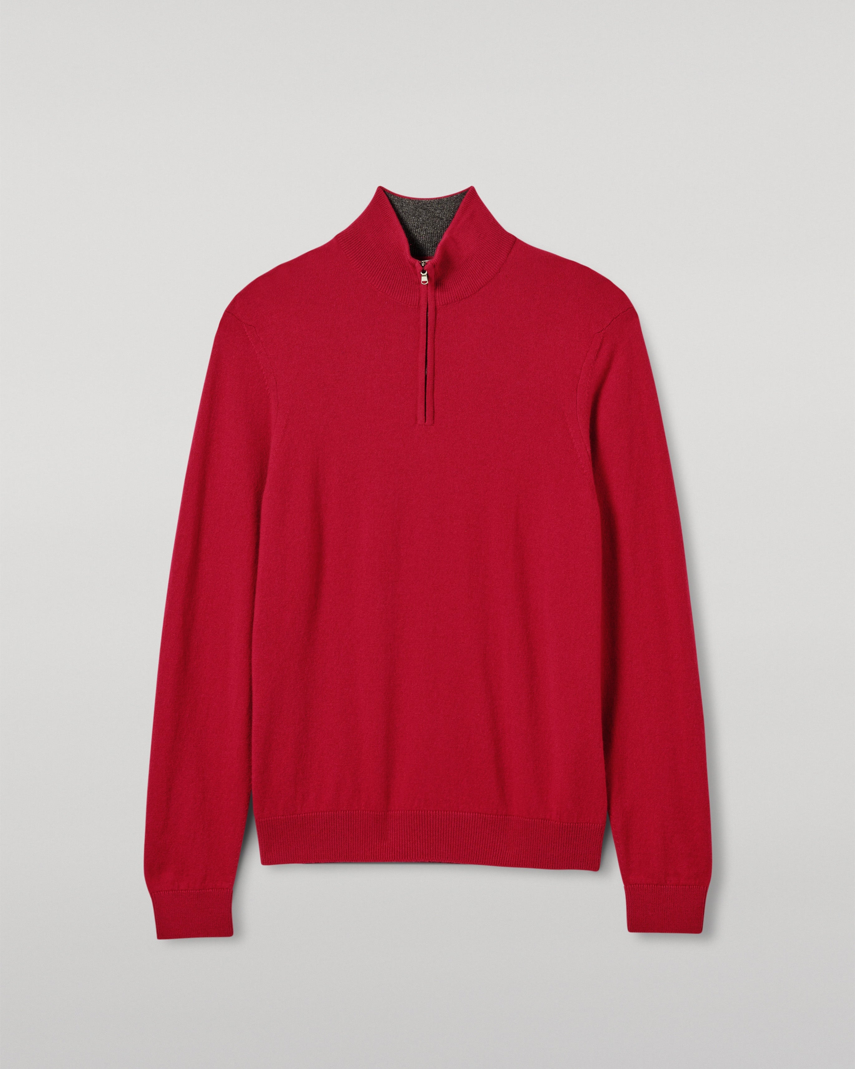 Johnstons of Elgin - Rory Red & Grey Classic Cashmere Contrast Zip Neck Jumper