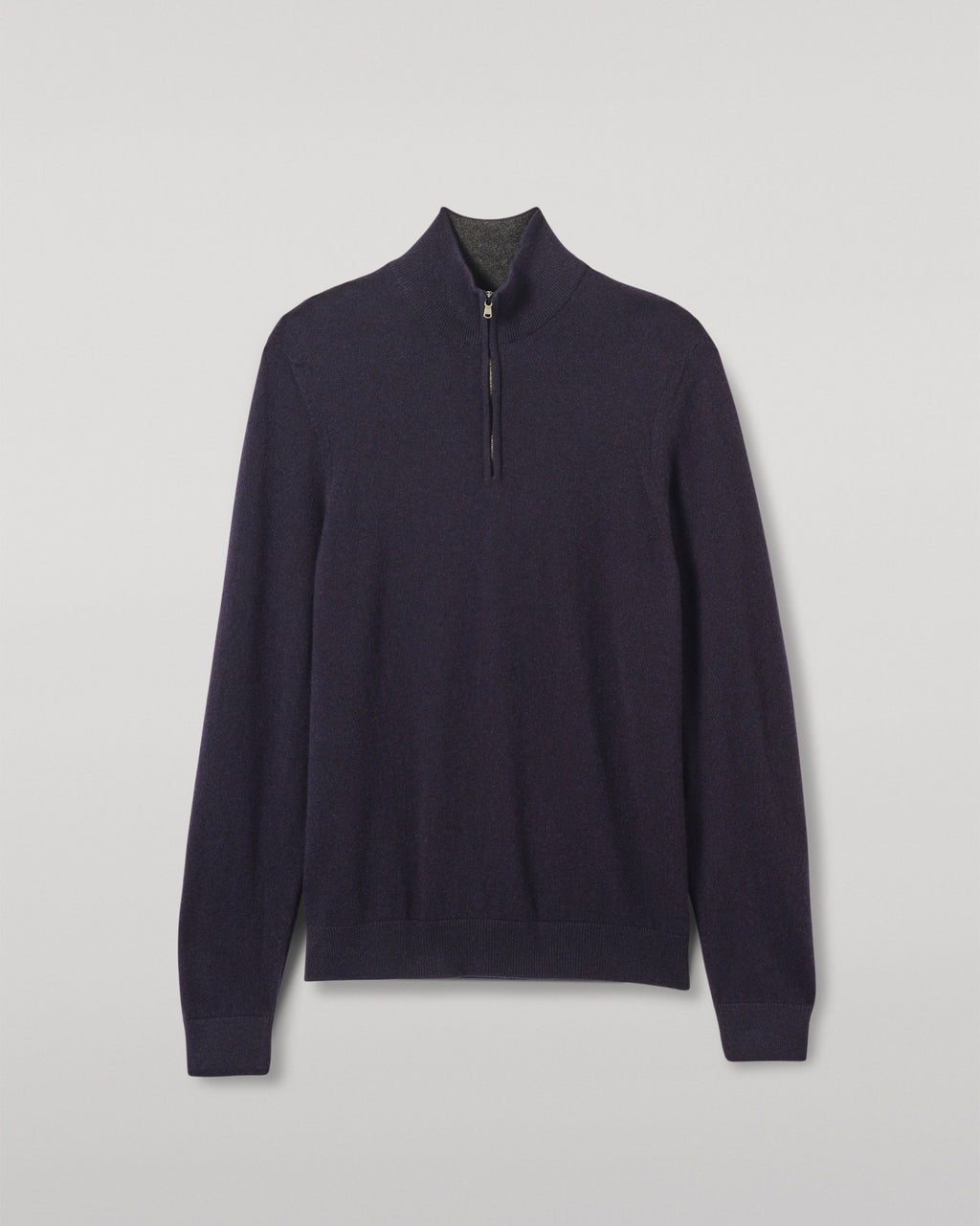Johnstons of Elgin - Rory Navy & Grey Classic Cashmere Contrast Zip Neck Jumper