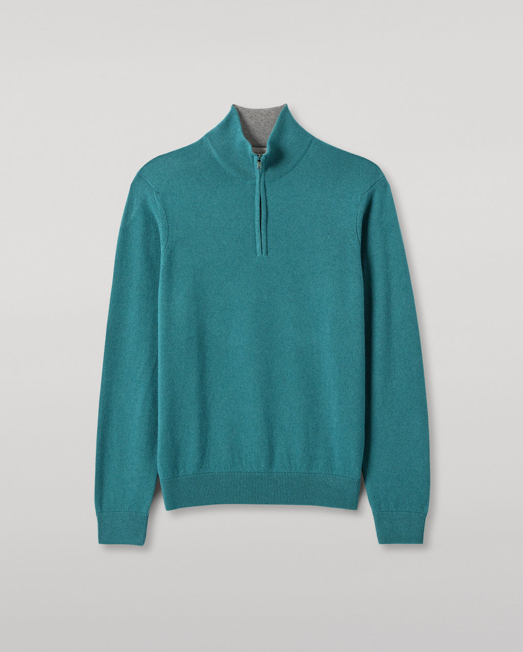 Johnstons of Elgin - Rory Green & Grey Classic Cashmere Contrast Zip Neck Jumper