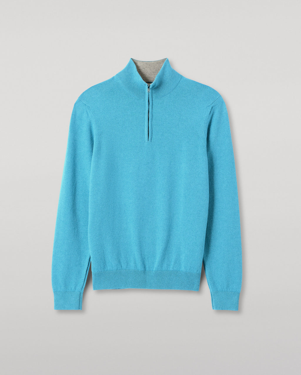 Johnstons of Elgin - Rory Blue & Grey Classic Cashmere Contrast Zip Neck Jumper