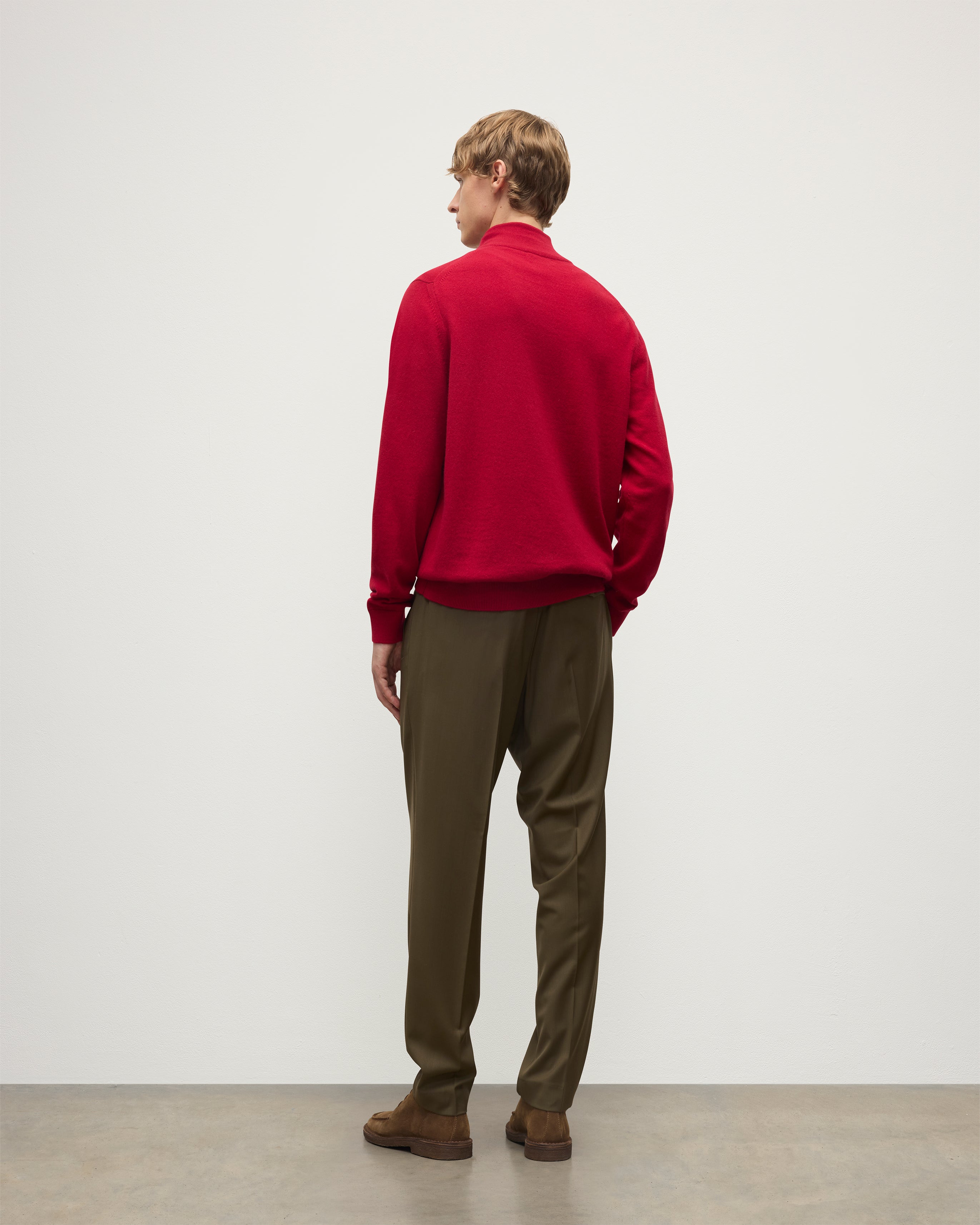 Johnstons of Elgin - Rory Red & Grey Classic Cashmere Contrast Zip Neck Jumper