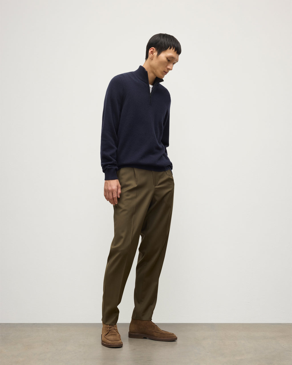 Johnstons of Elgin - Rory Navy & Grey Classic Cashmere Contrast Zip Neck Jumper