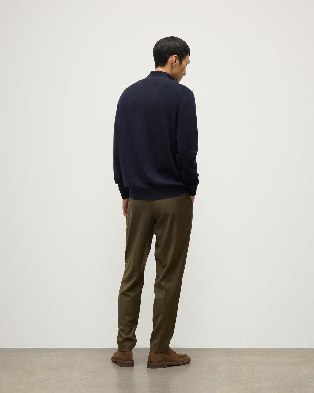 Johnstons of Elgin - Rory Navy & Grey Classic Cashmere Contrast Zip Neck Jumper
