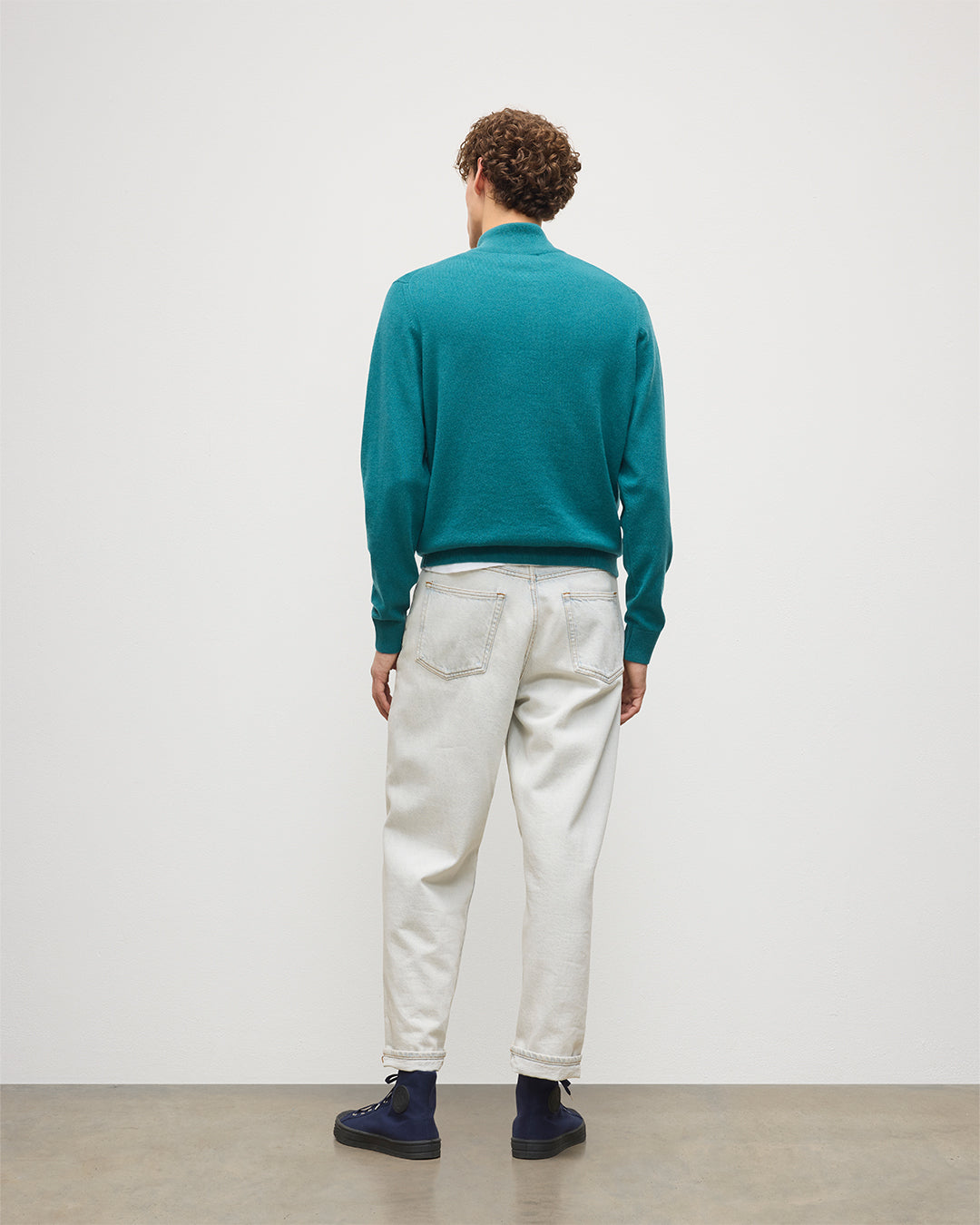 Johnstons of Elgin - Rory Green & Grey Classic Cashmere Contrast Zip Neck Jumper
