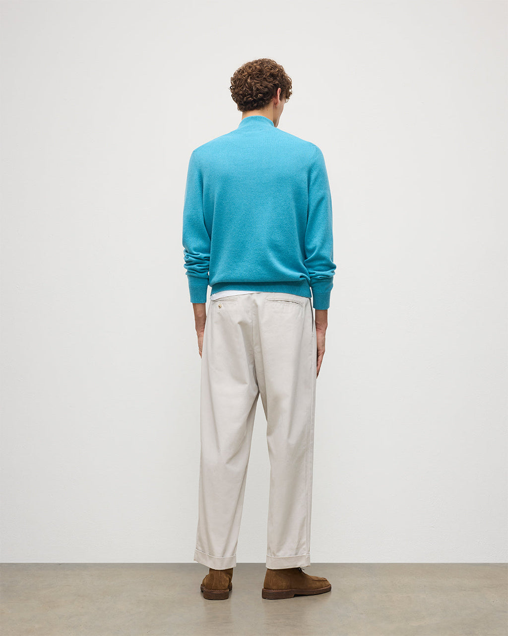 Johnstons of Elgin - Rory Blue & Grey Classic Cashmere Contrast Zip Neck Jumper