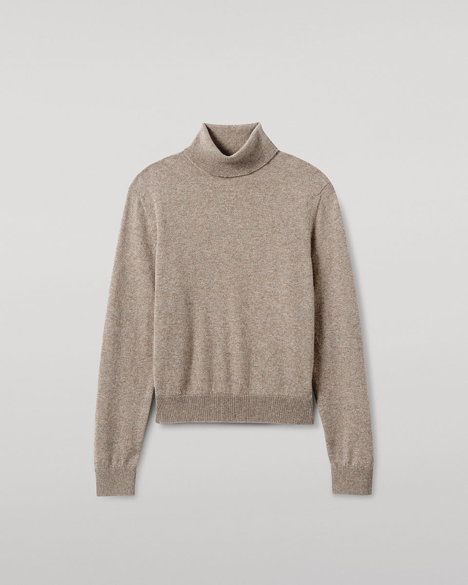 Johnstons of Elgin - Classic Cashmere Light Brown Roll Neck Jumper