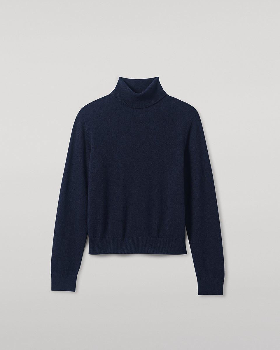 Johnstons of Elgin - Classic Cashmere Dark Navy Roll Neck Jumper