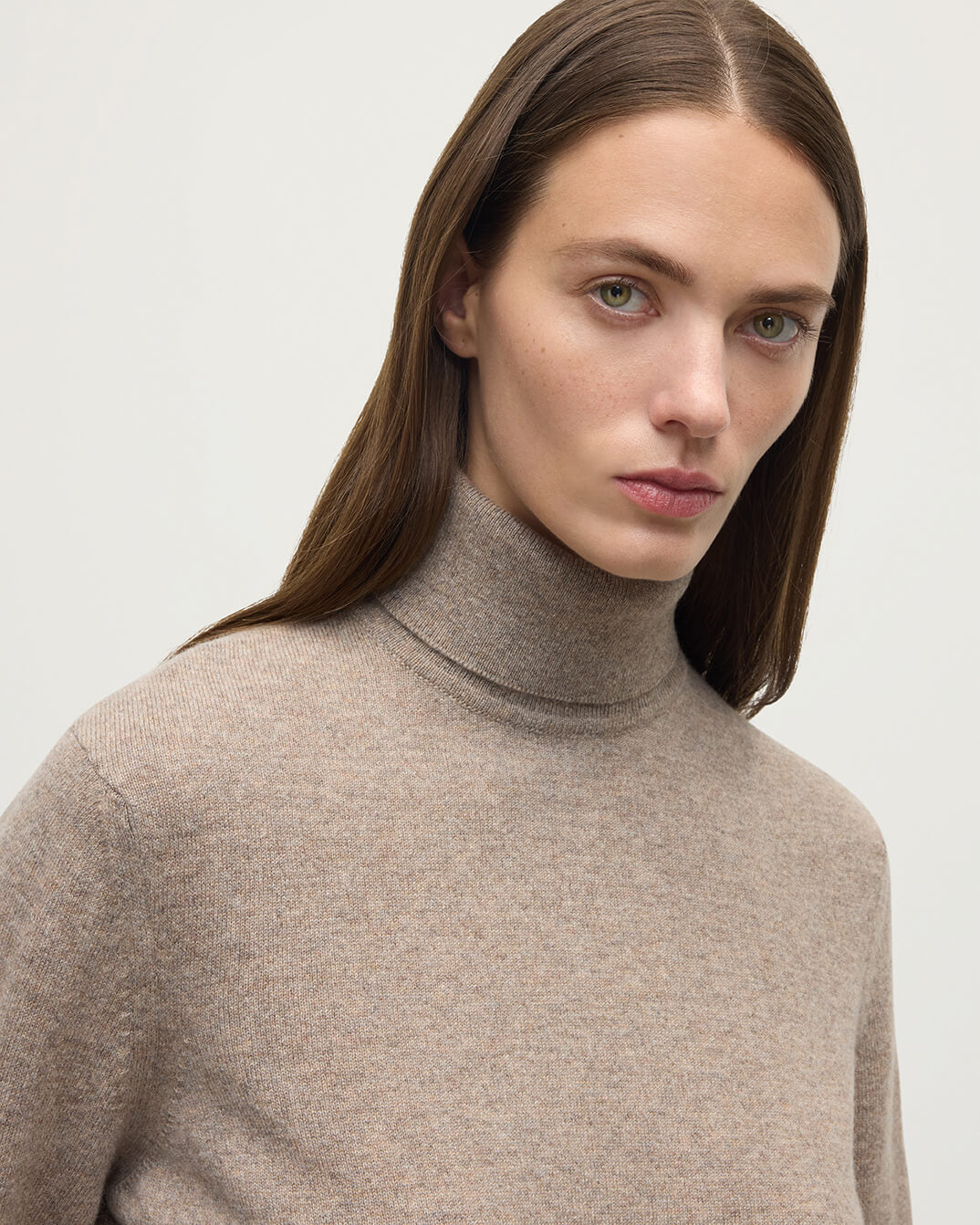 Johnstons of Elgin - Classic Cashmere Light Brown Roll Neck Jumper