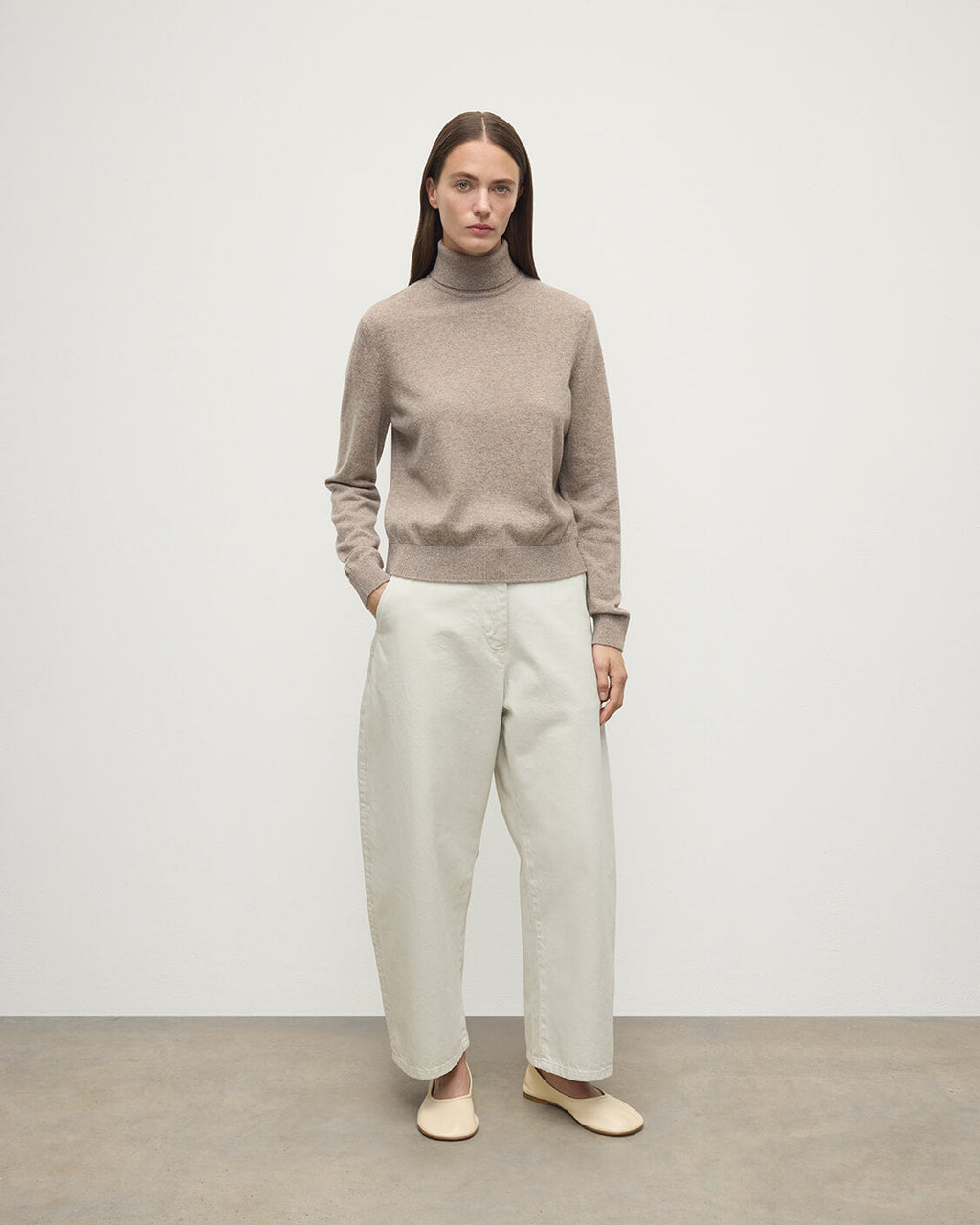 Johnstons of Elgin - Classic Cashmere Light Brown Roll Neck Jumper