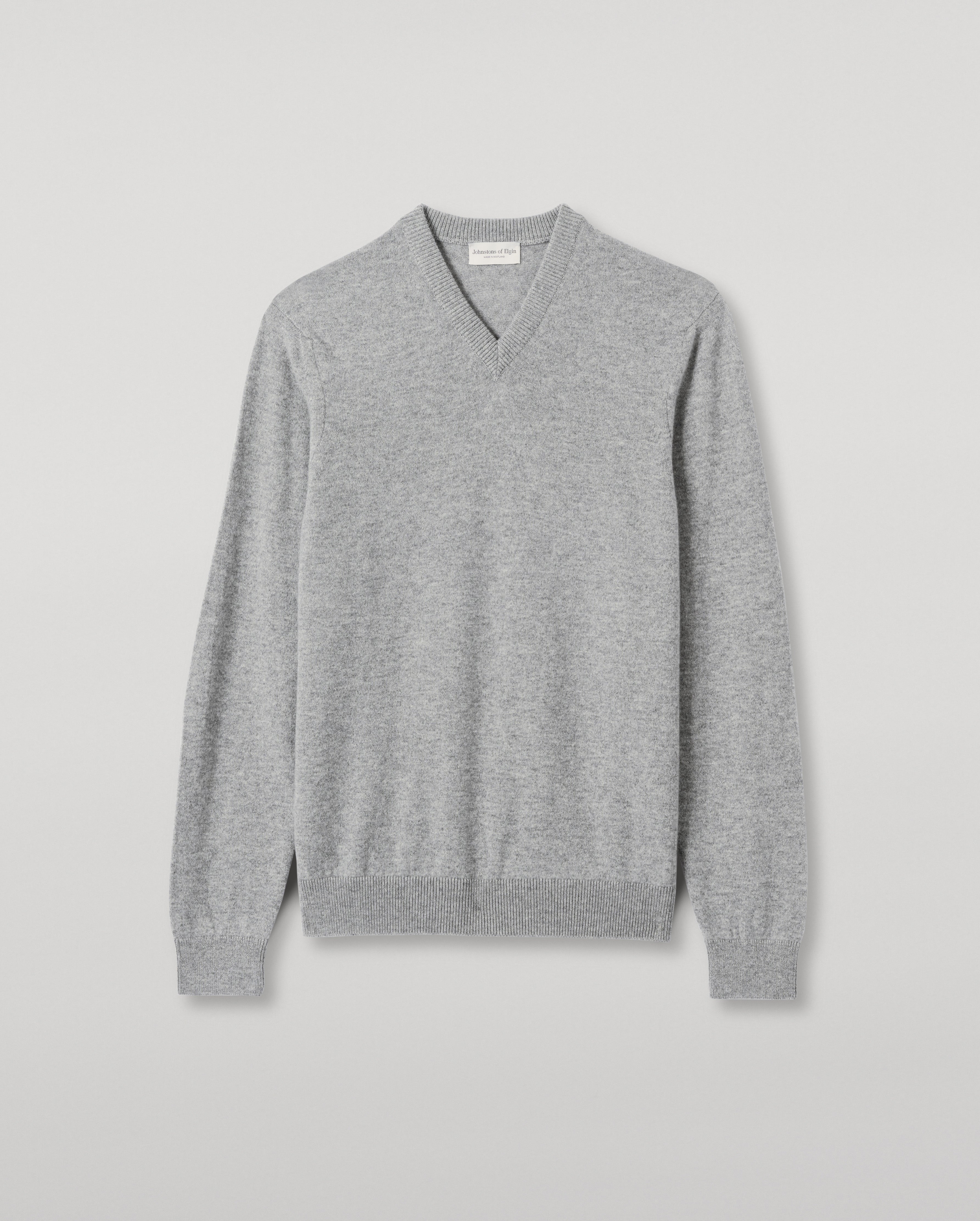 Johnstons of Elgin - Rory Grey Classic Cashmere V - Neck Jumper