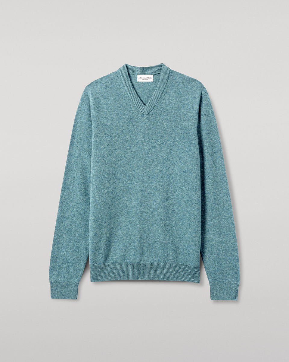 Johnstons of Elgin - Rory Green Classic Cashmere V - Neck Jumper