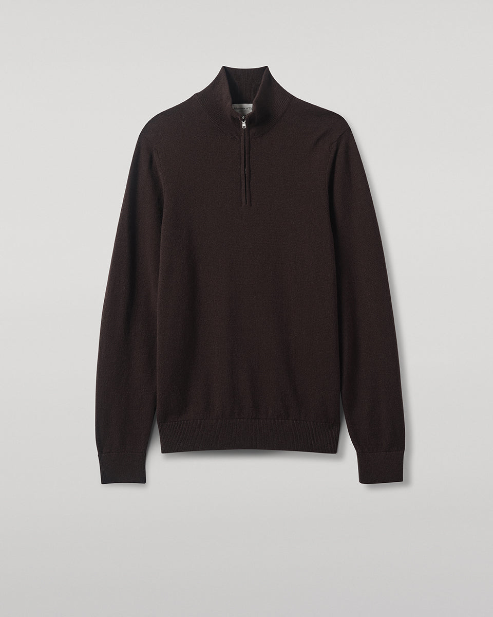 Johnstons of Elgin - Classic Cashmere Dark Brown Zip Neck Jumper