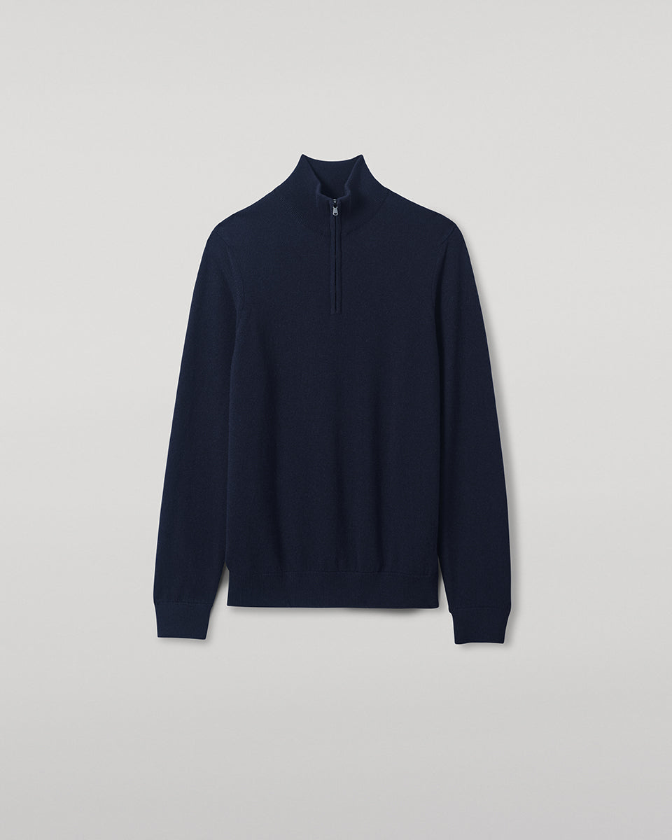 Johnstons of Elgin - Classic Cashmere Dark Navy Zip Neck Jumper
