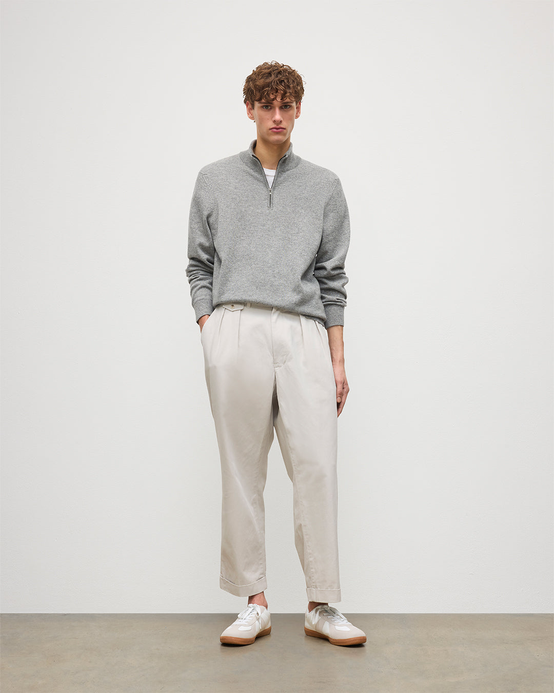 Johnstons of Elgin - Rory Grey Classic Cashmere Zip Neck Jumper
