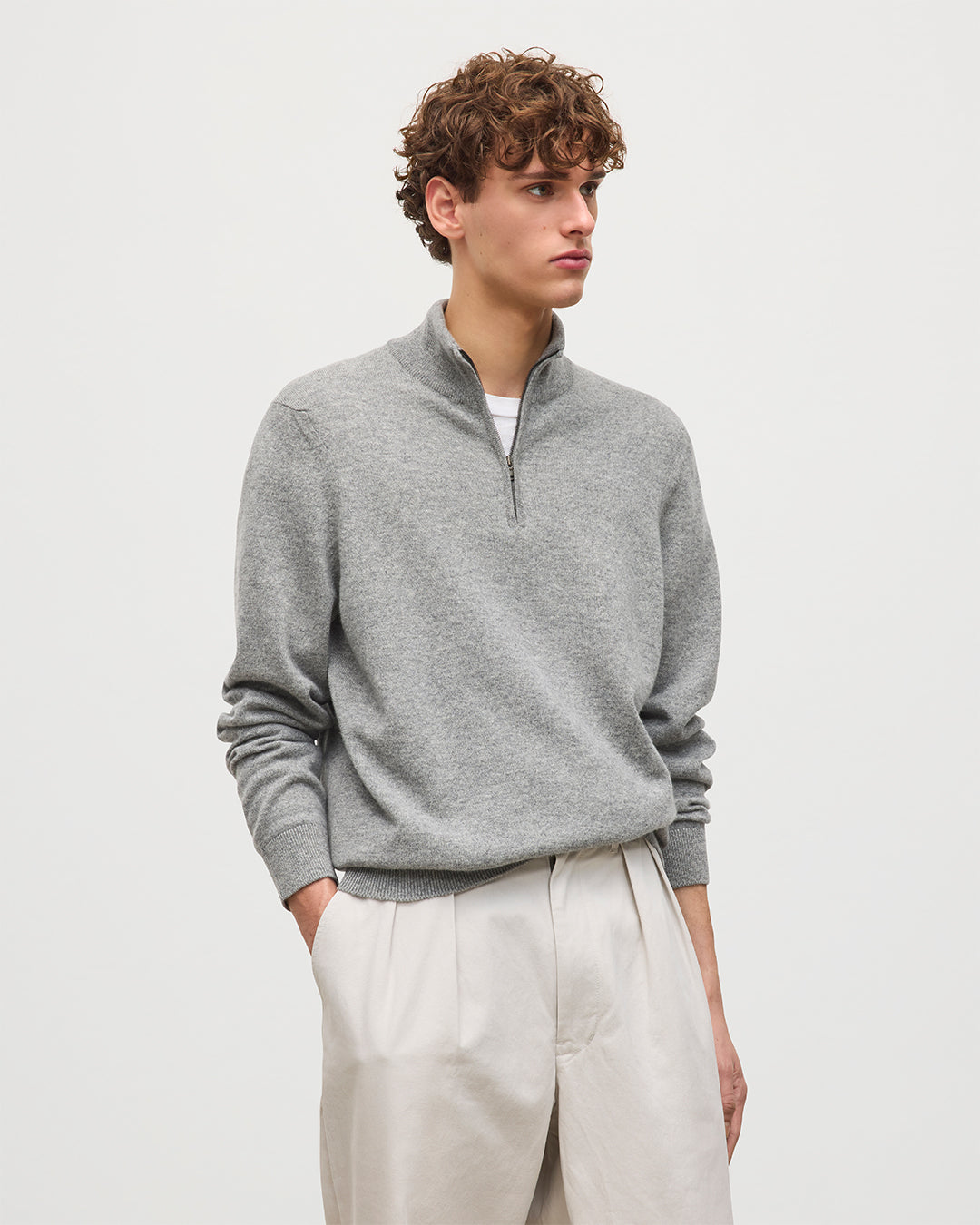 Johnstons of Elgin - Rory Grey Classic Cashmere Zip Neck Jumper