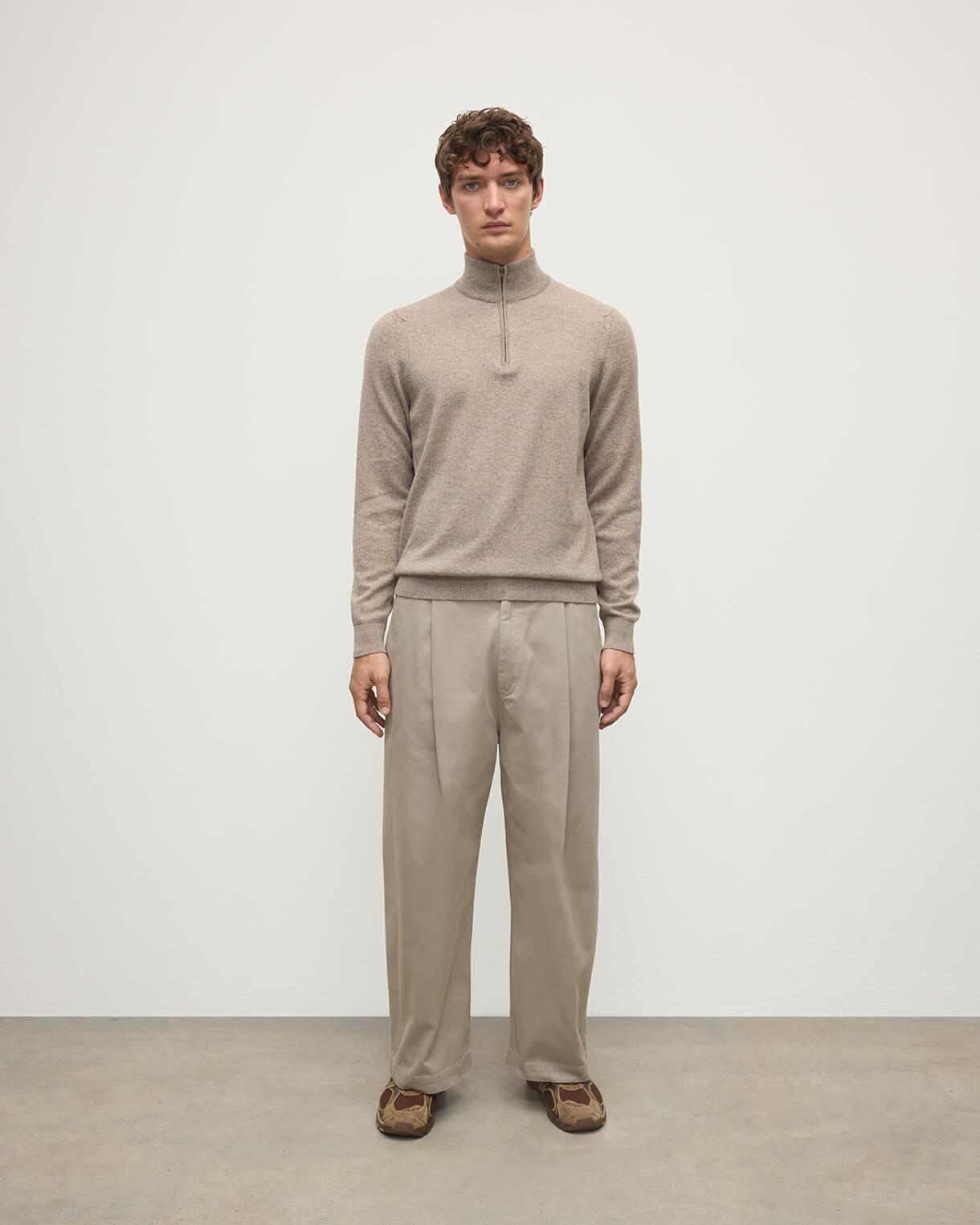 Johnstons of Elgin - Classic Cashmere Light Brown Zip Neck Jumper