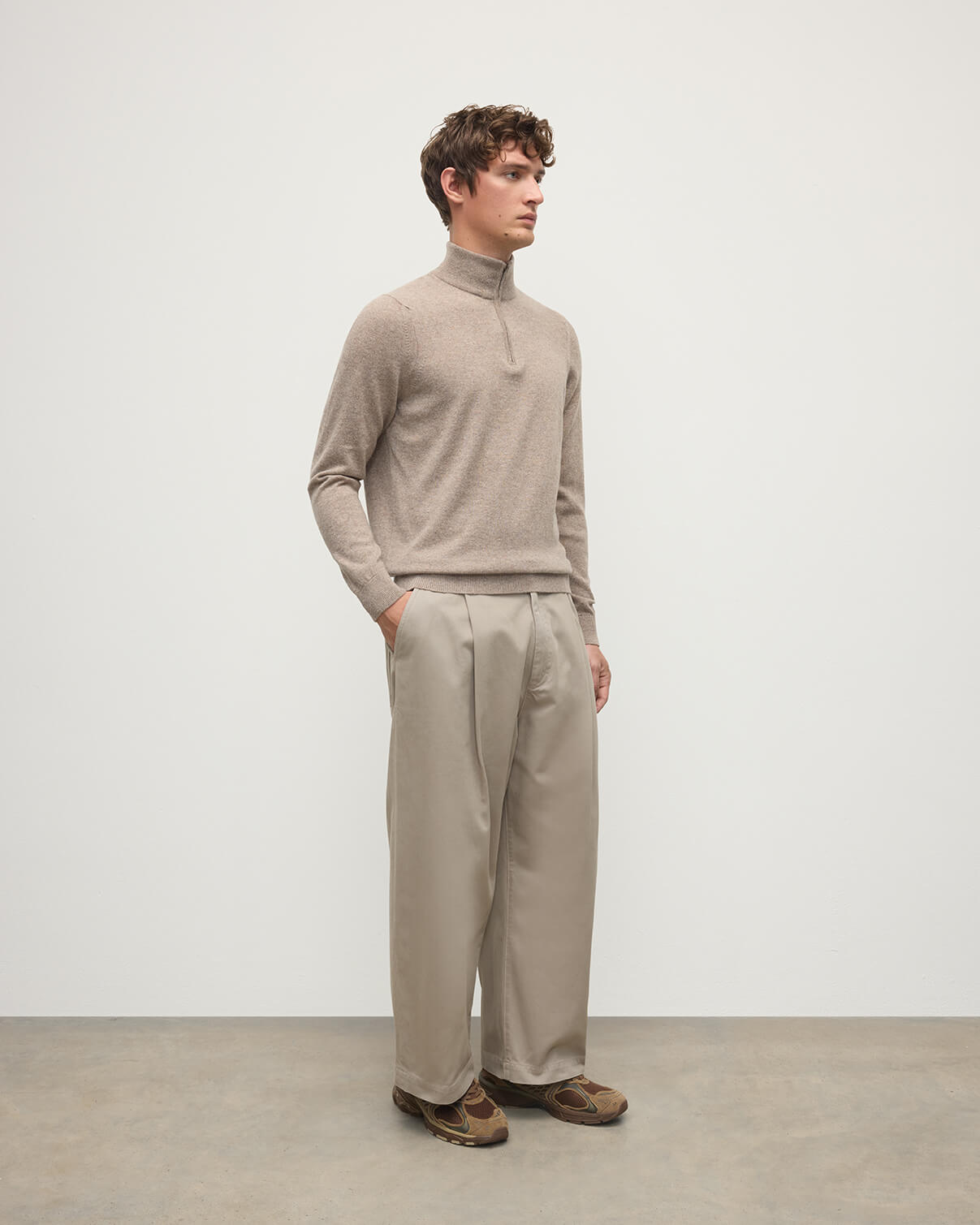 Johnstons of Elgin - Classic Cashmere Light Brown Zip Neck Jumper