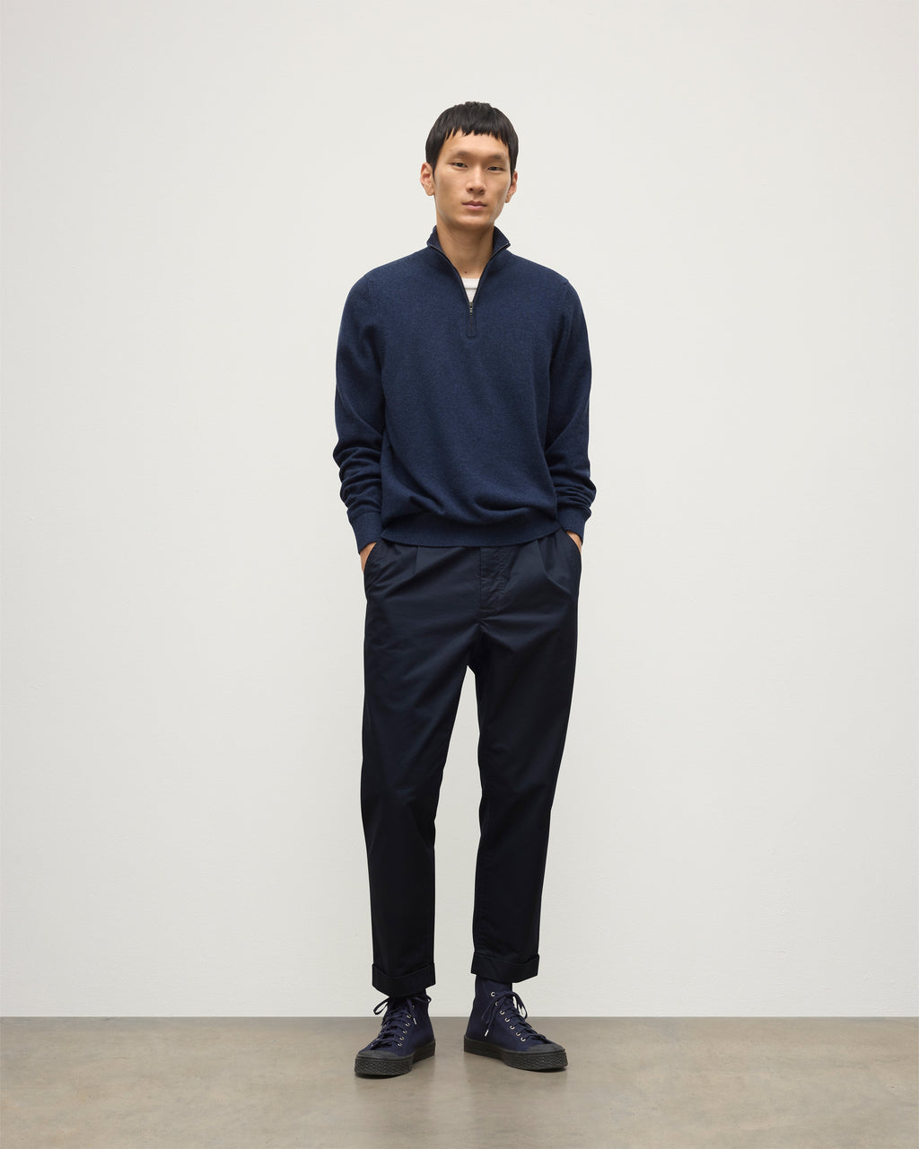Johnstons of Elgin - Rory Navy Classic Cashmere Zip Neck Jumper
