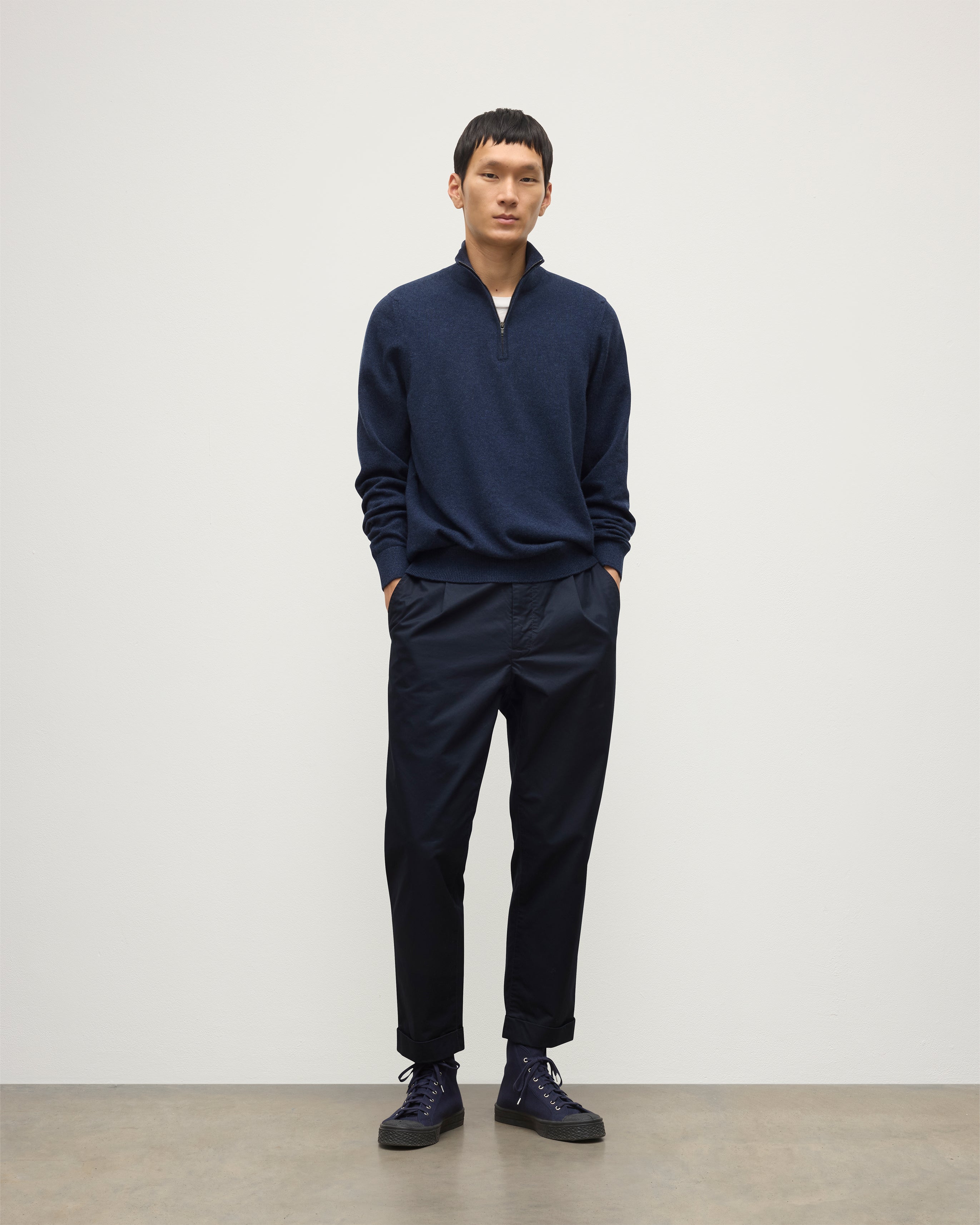 Johnstons of Elgin - Rory Navy Classic Cashmere Zip Neck Jumper