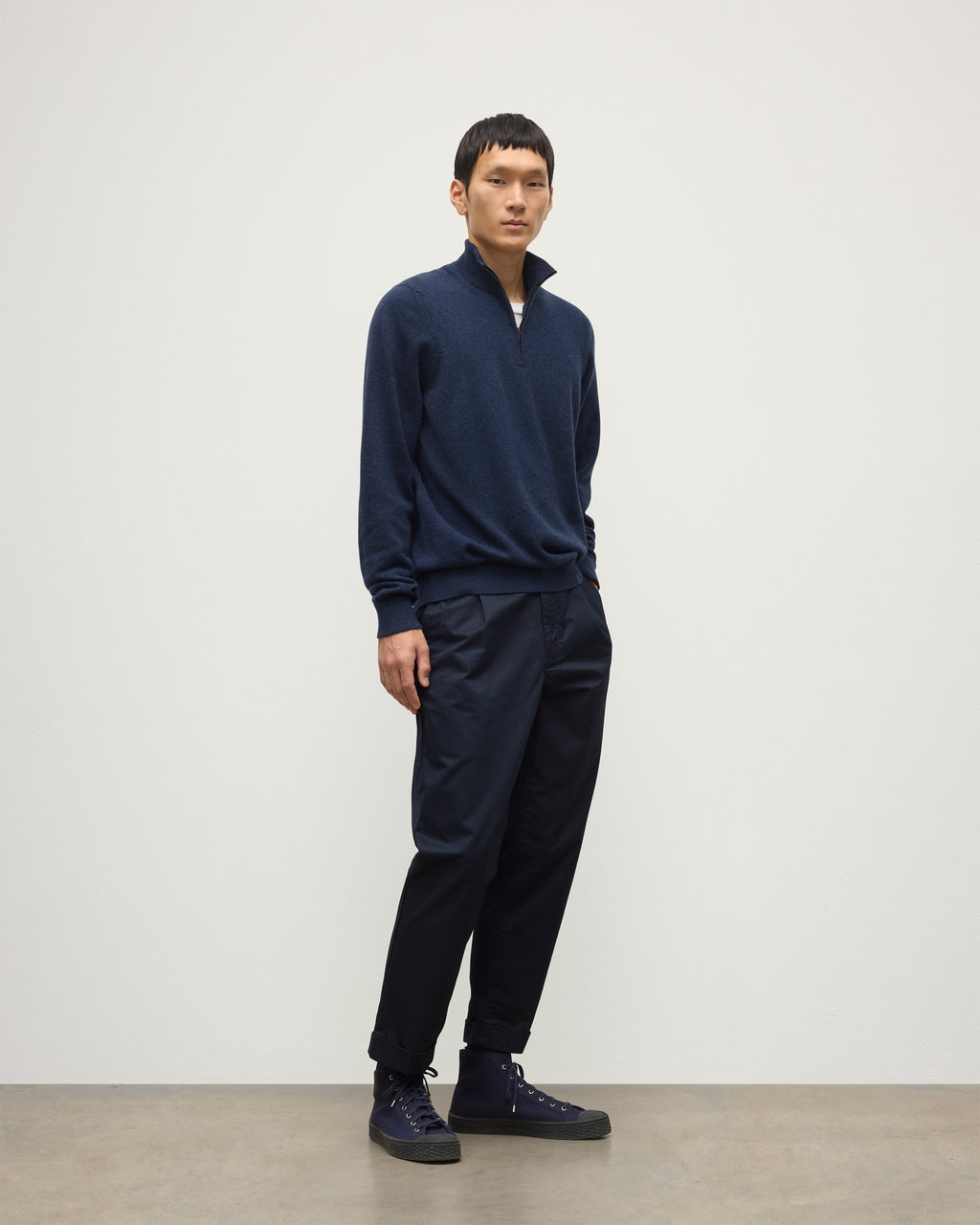 Johnstons of Elgin - Rory Navy Classic Cashmere Zip Neck Jumper