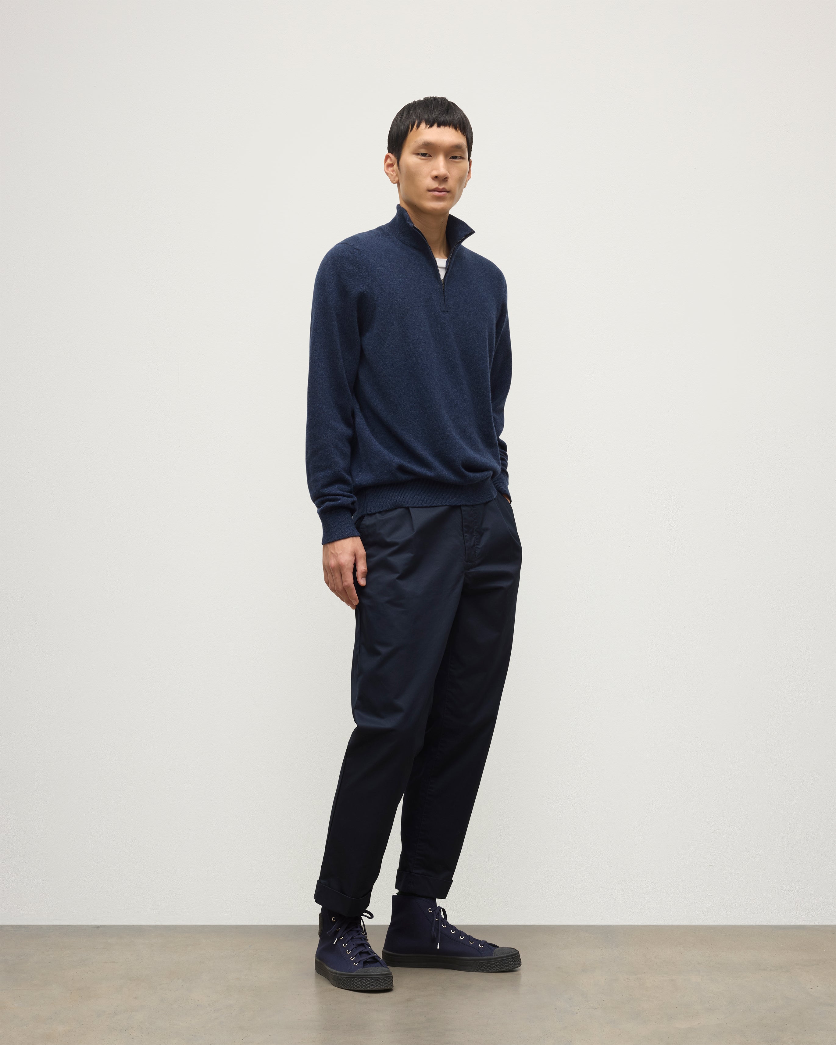 Johnstons of Elgin - Rory Navy Classic Cashmere Zip Neck Jumper