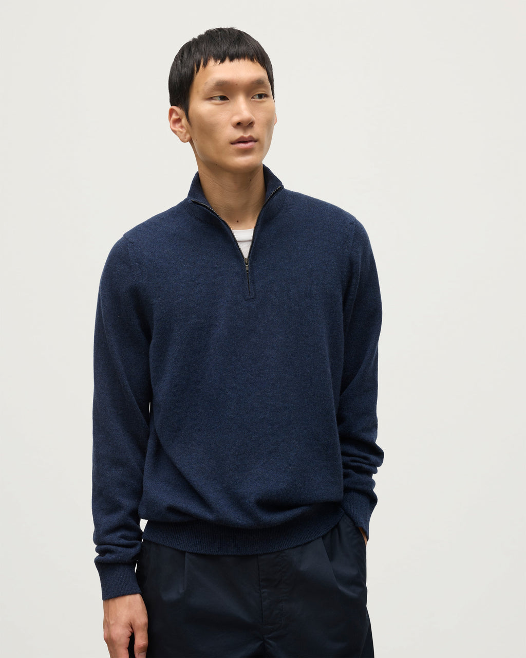 Johnstons of Elgin - Rory Navy Classic Cashmere Zip Neck Jumper