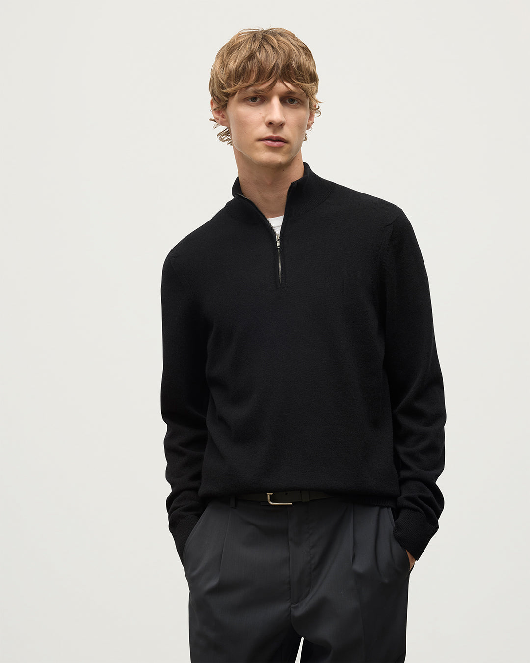 Johnstons of Elgin - Rory Cashmere Classic Black Zip Neck Jumper
