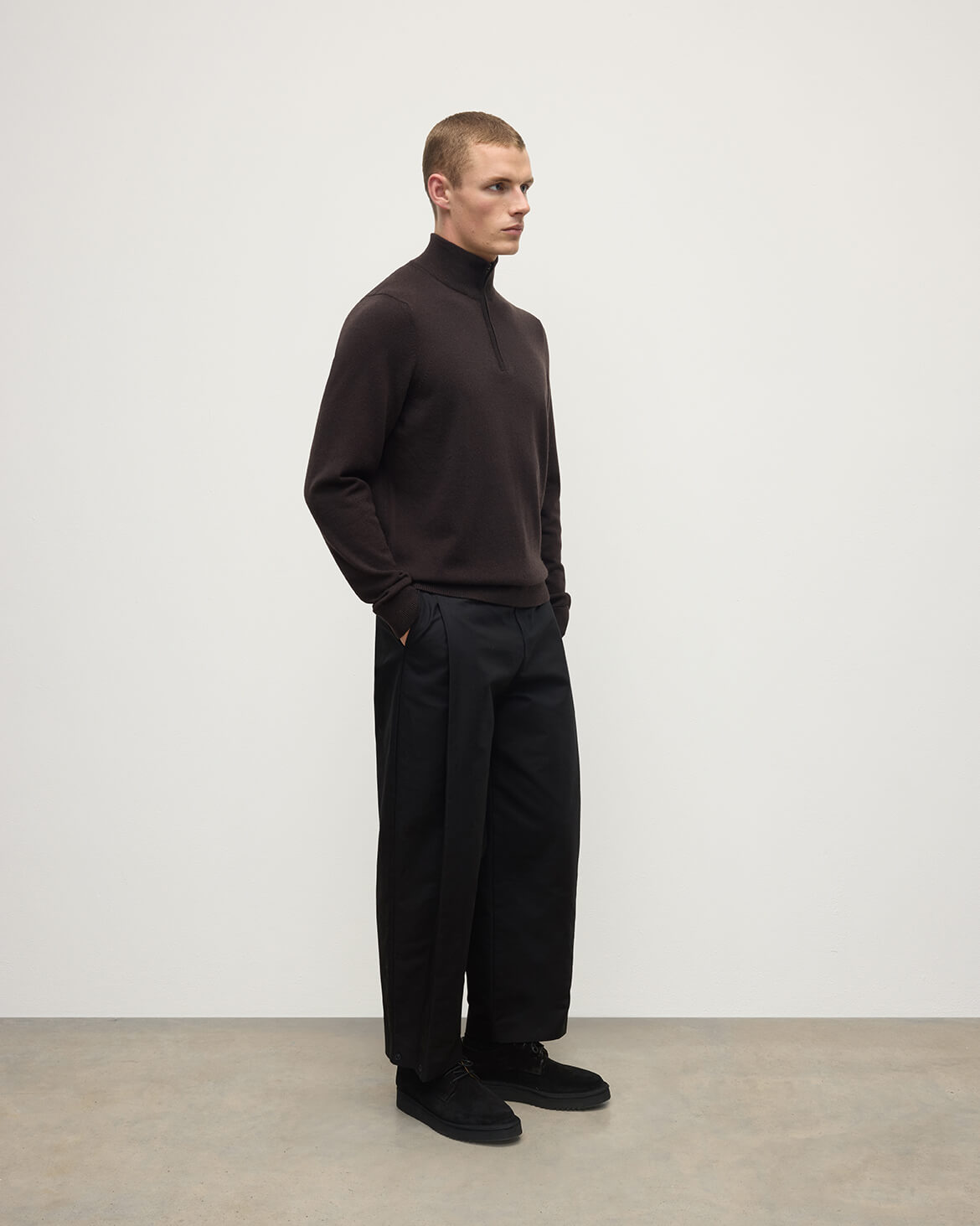 Johnstons of Elgin - Classic Cashmere Dark Brown Zip Neck Jumper