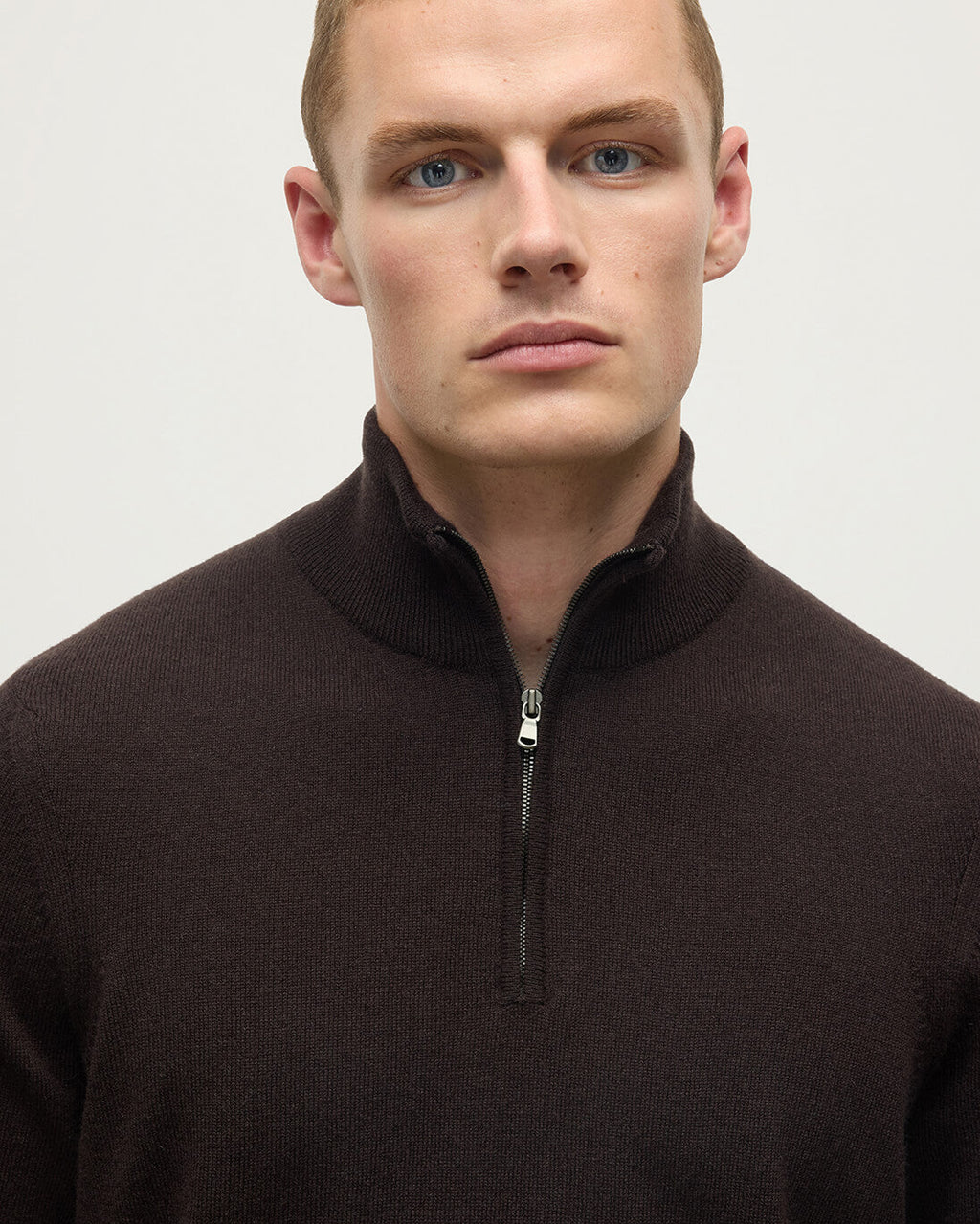 Johnstons of Elgin - Classic Cashmere Dark Brown Zip Neck Jumper