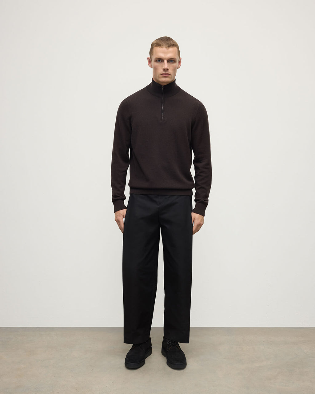 Johnstons of Elgin - Classic Cashmere Dark Brown Zip Neck Jumper