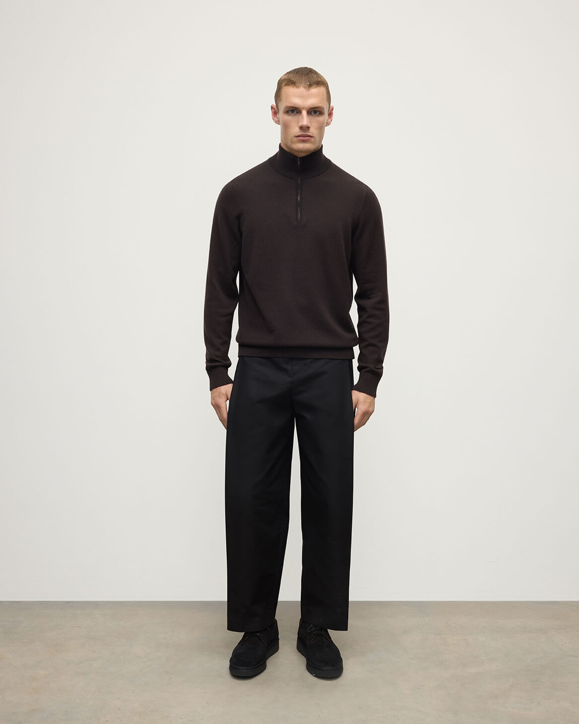 Johnstons of Elgin - Classic Cashmere Dark Brown Zip Neck Jumper