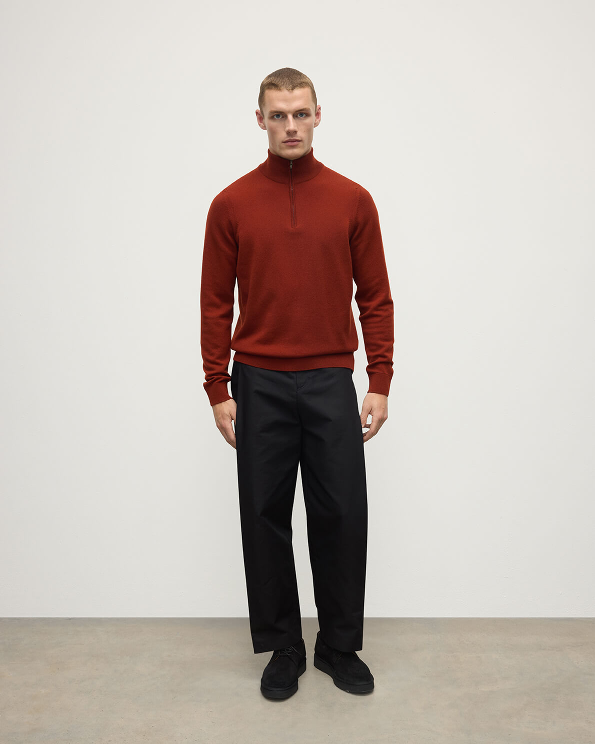 Johnstons of Elgin - Classic Cashmere Dark Red Zip Neck Jumper