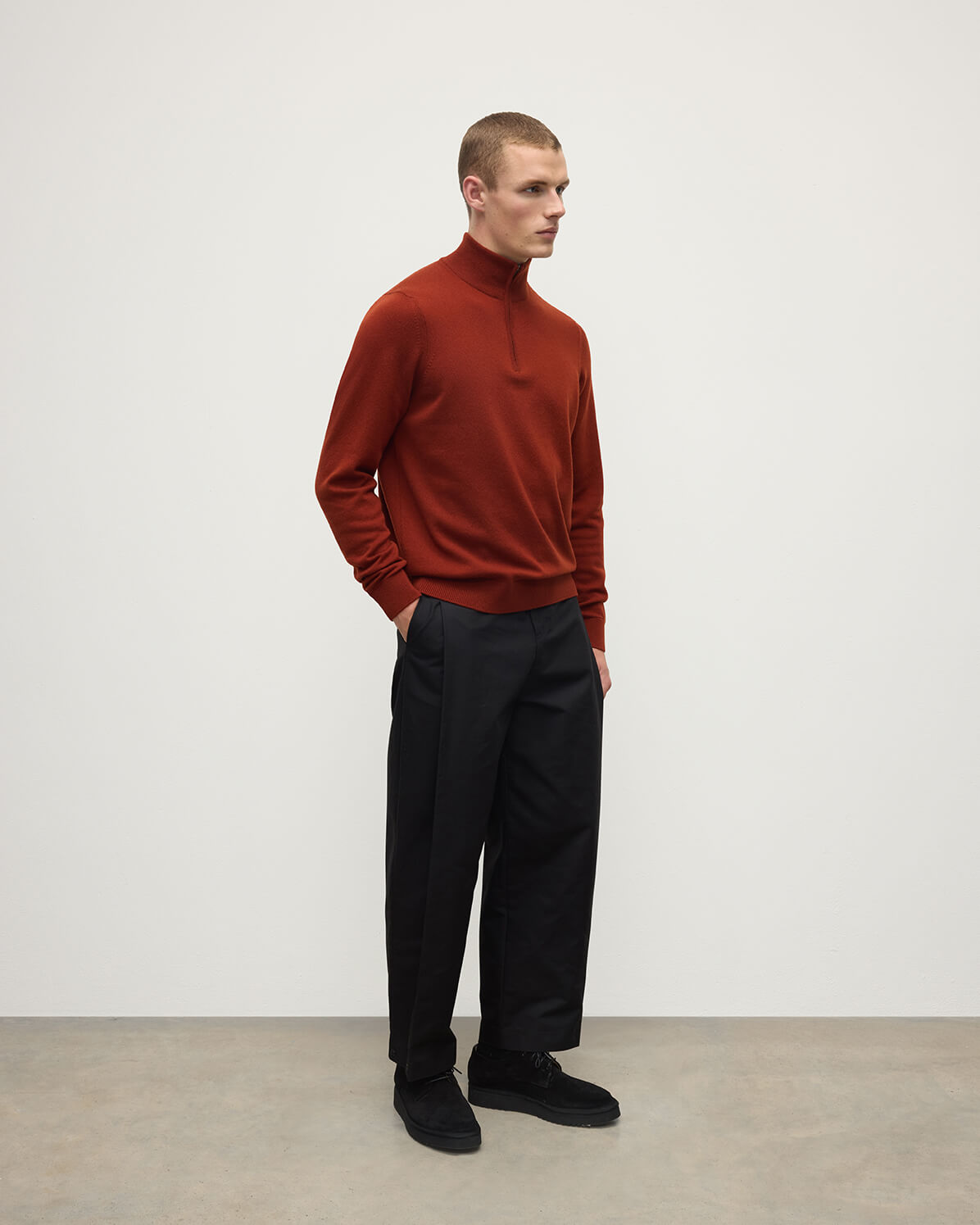 Johnstons of Elgin - Classic Cashmere Dark Red Zip Neck Jumper