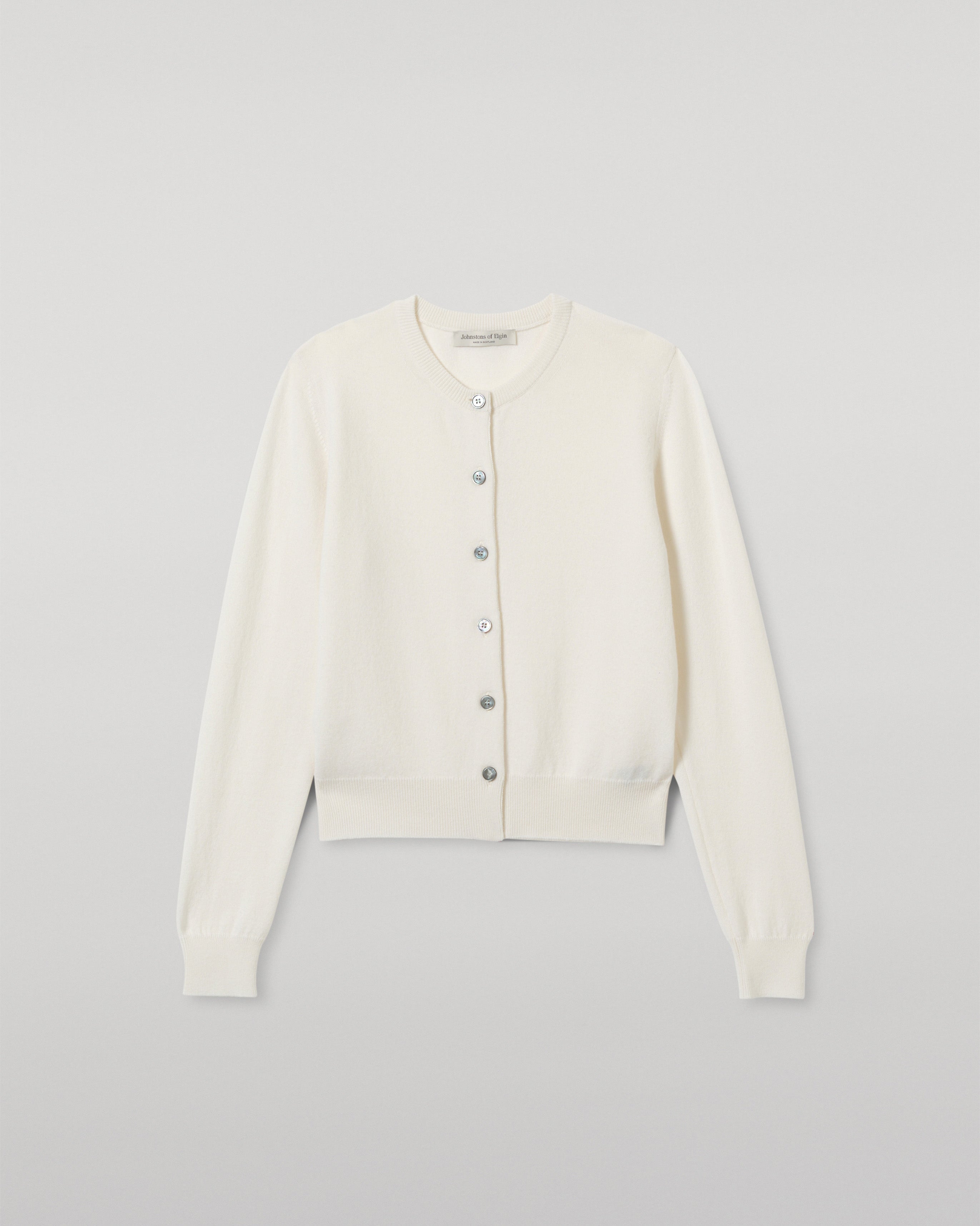 Johnstons of Elgin - Iris White Classic Cashmere Cardigan