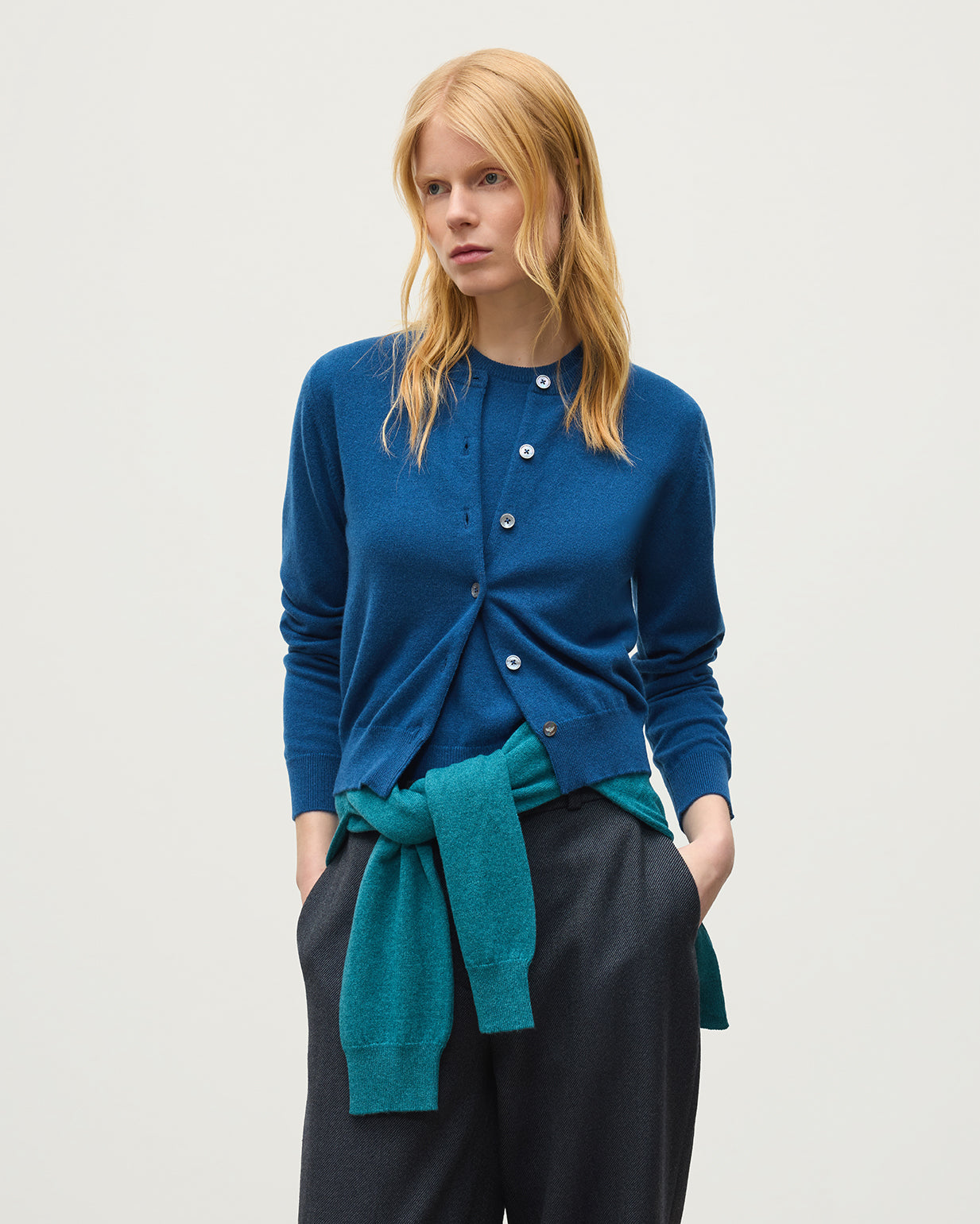 Johnstons of Elgin - Iris Classic Blue Cashmere Cardigan