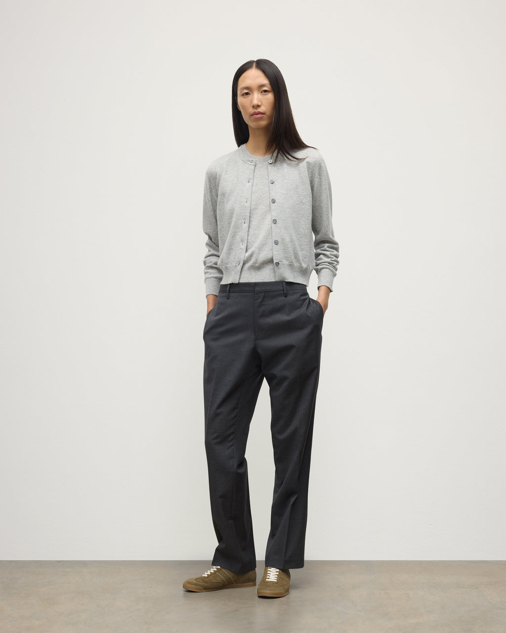 Johnstons of Elgin - Iris Pale Grey Classic Cashmere Cardigan