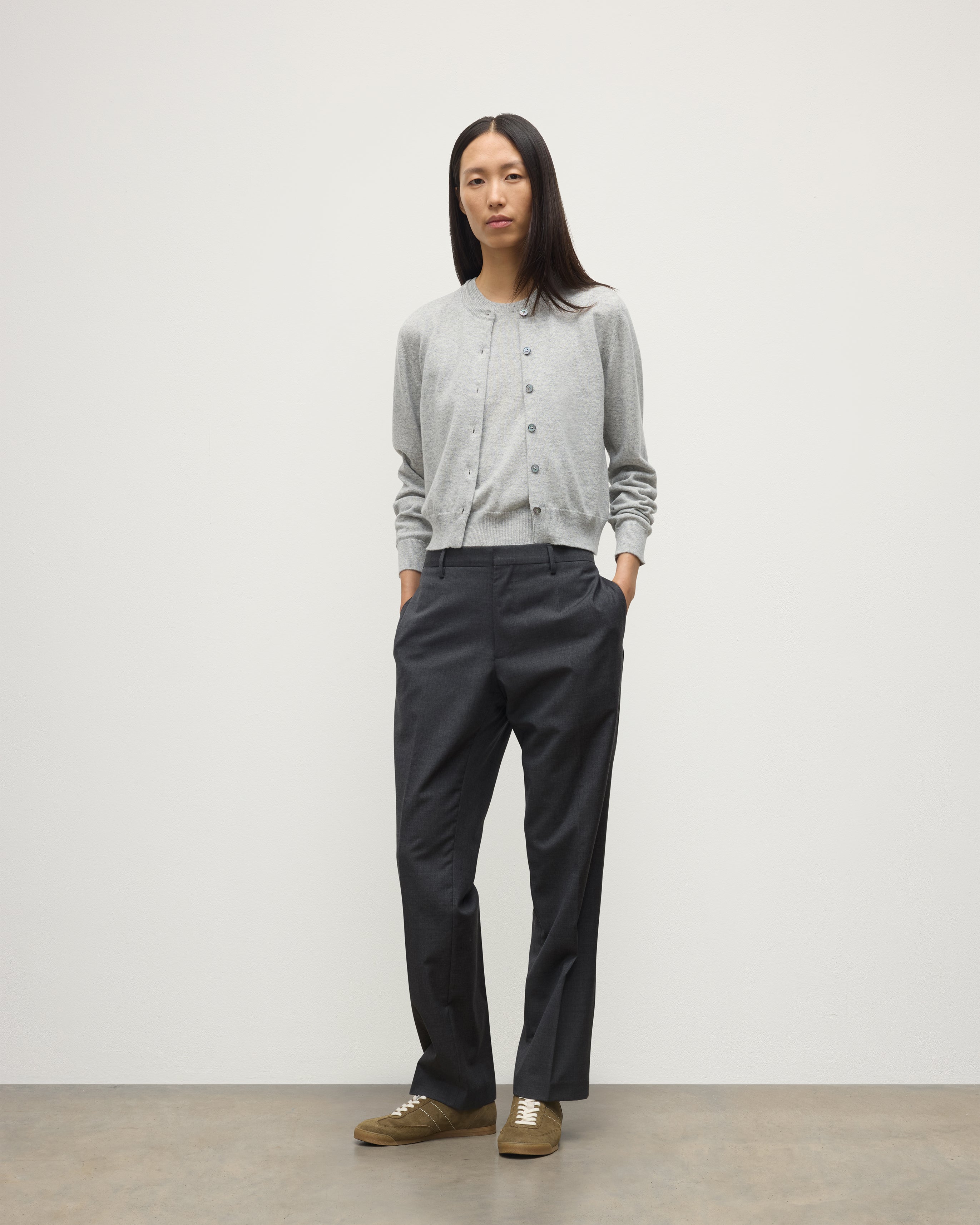 Johnstons of Elgin - Iris Pale Grey Classic Cashmere Cardigan