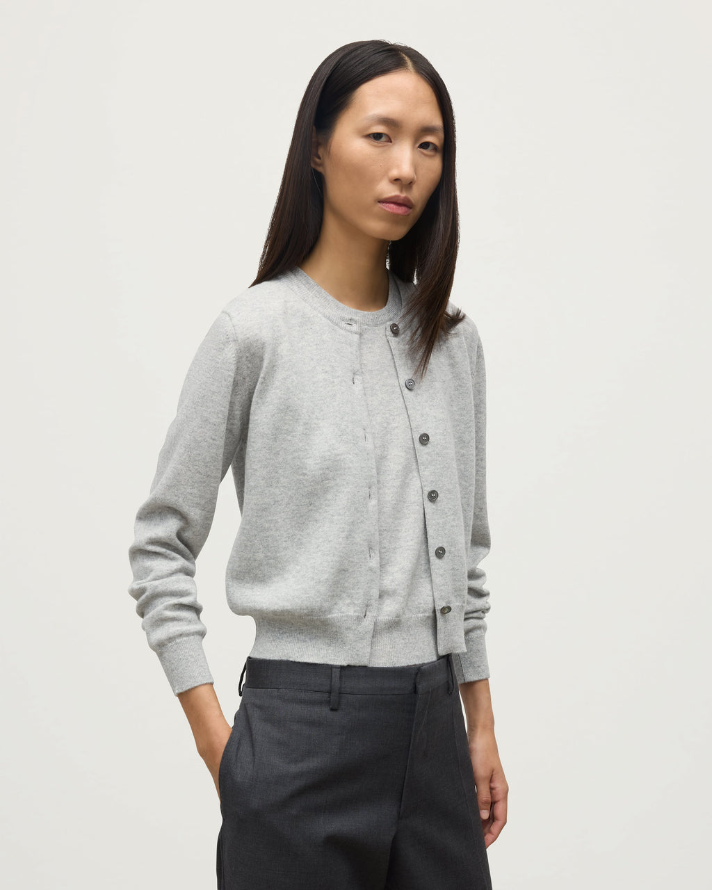 Johnstons of Elgin - Iris Pale Grey Classic Cashmere Cardigan
