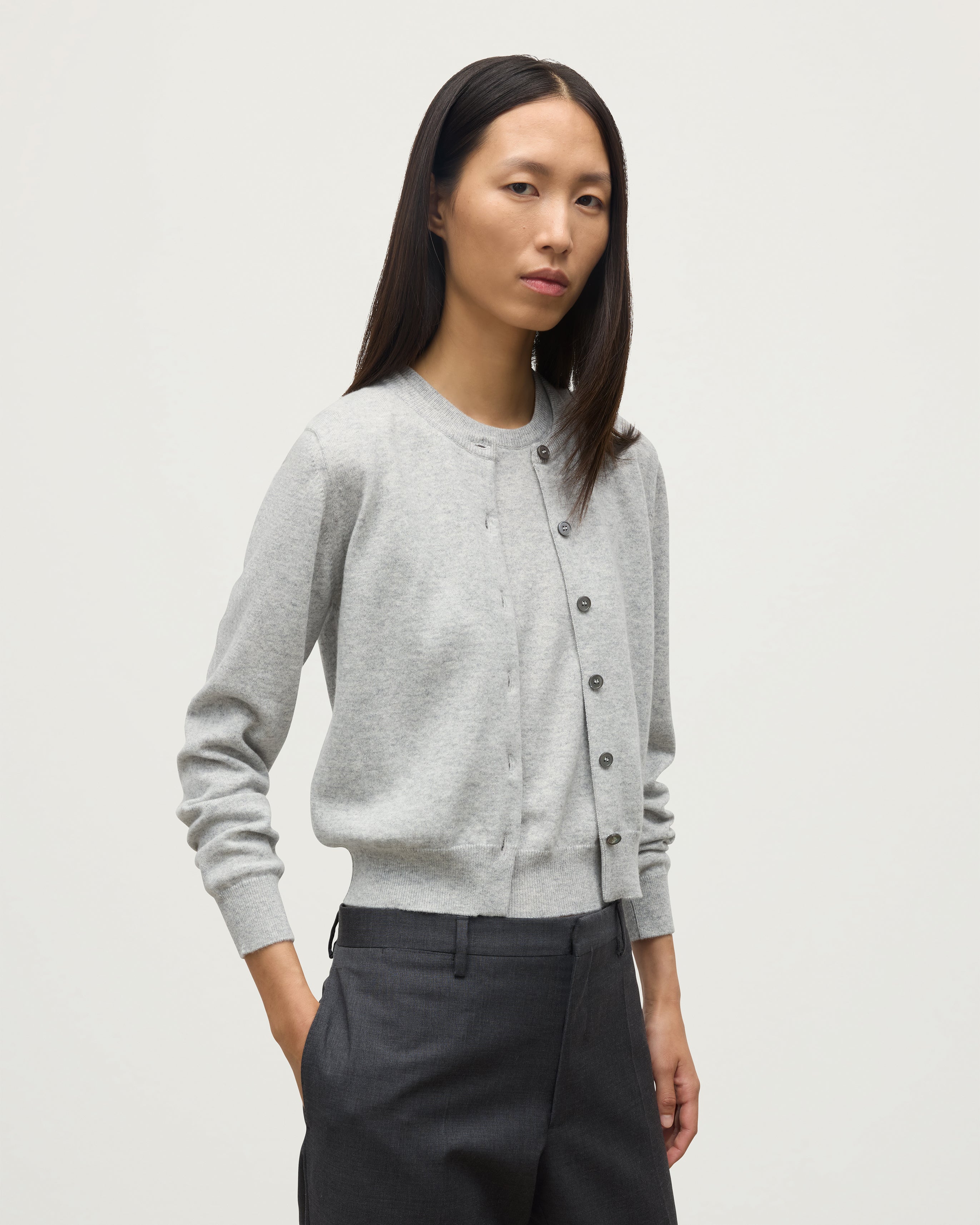 Johnstons of Elgin - Iris Pale Grey Classic Cashmere Cardigan