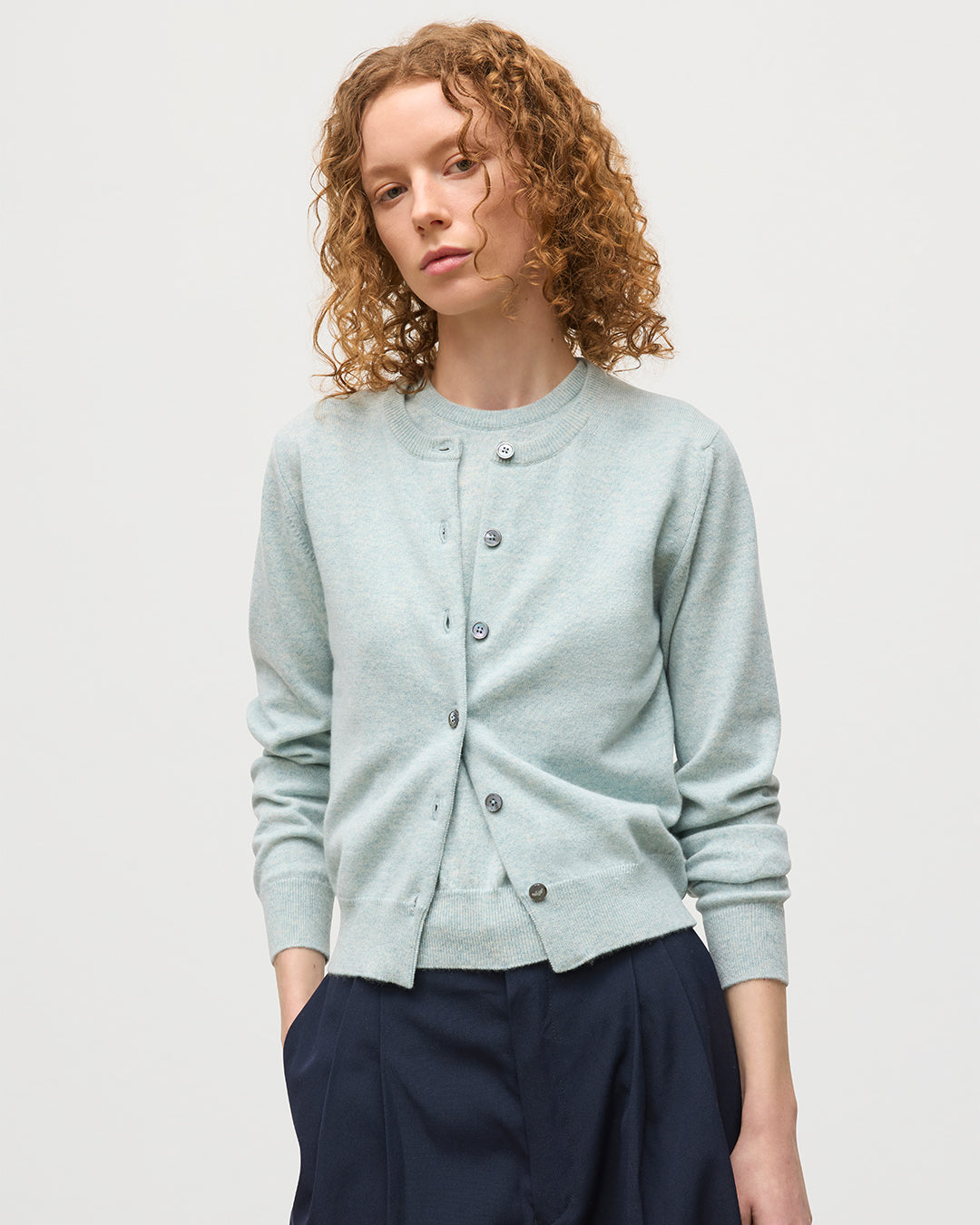 Johnstons of Elgin - Iris Light Green Classic Cashmere Cardigan