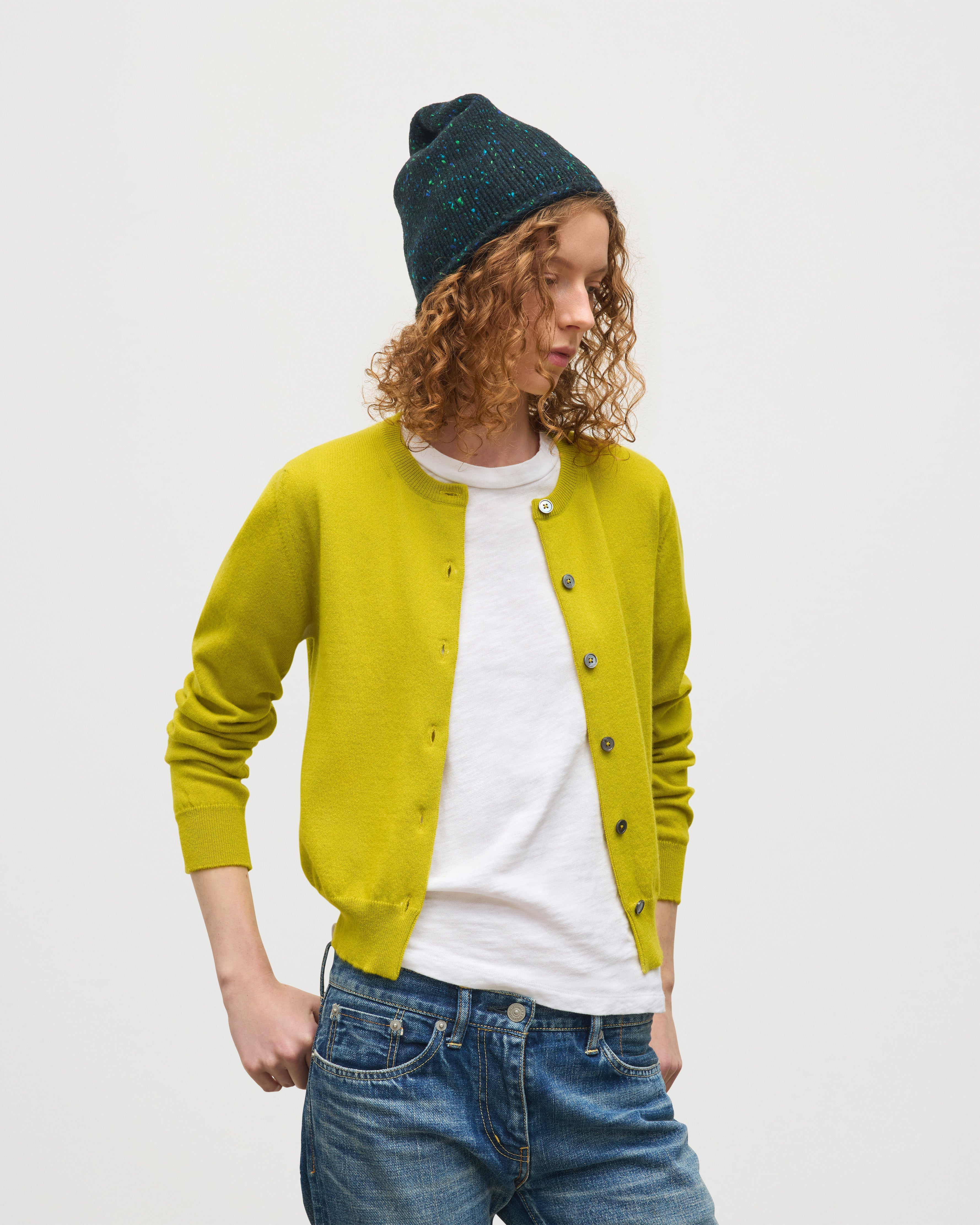 Johnstons of Elgin - Iris Yellow Classic Cashmere Cardigan