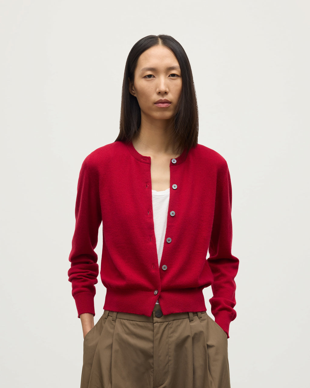 Johnstons of Elgin - Iris Red Classic Cashmere Cardigan