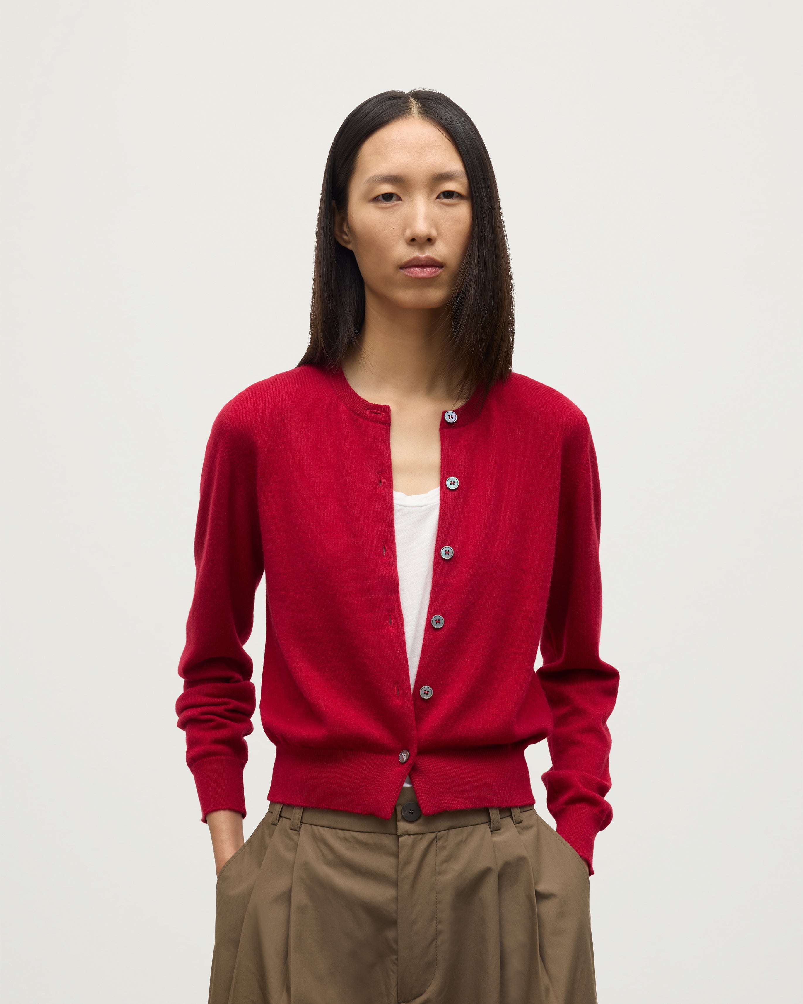 Johnstons of Elgin - Iris Red Classic Cashmere Cardigan