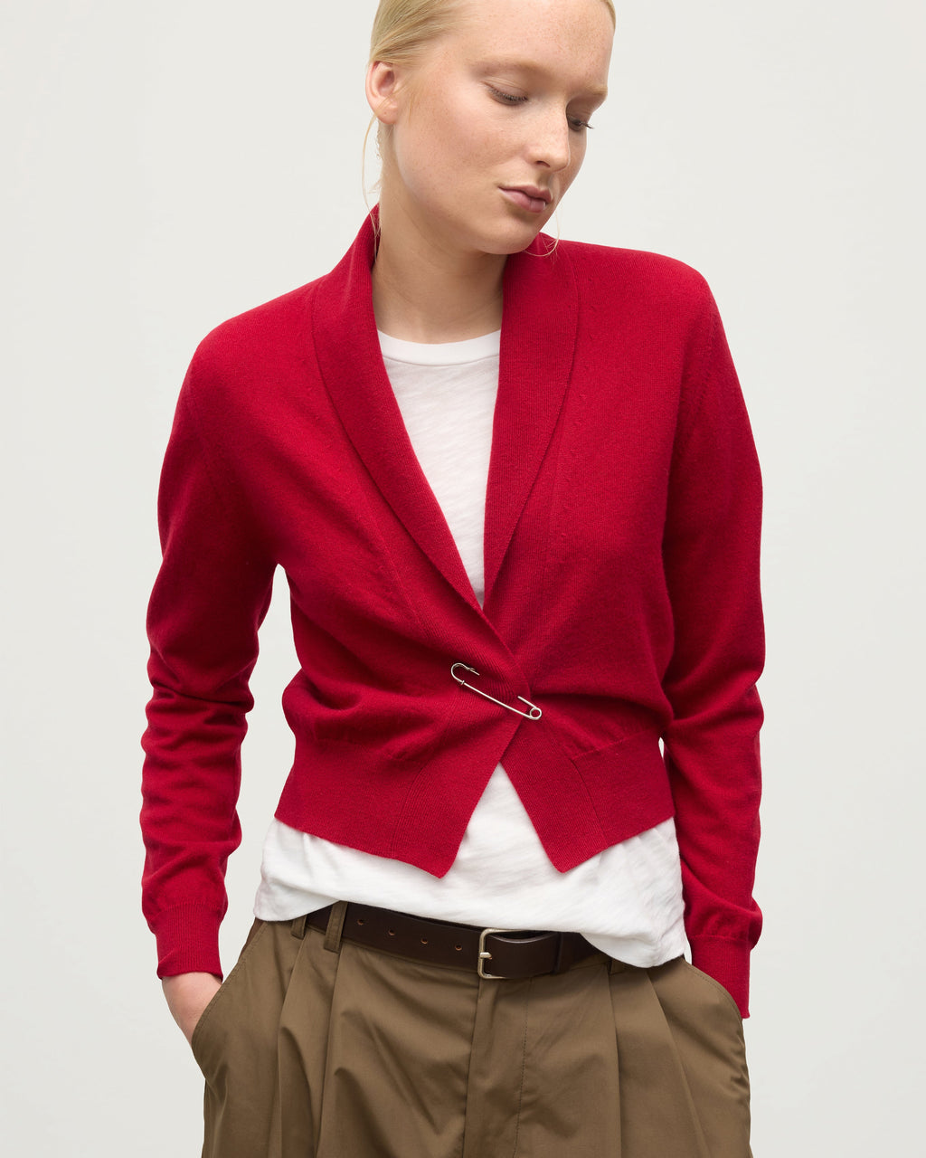 Johnstons of Elgin - Crathie Red Shawl Cashmere Cardigan
