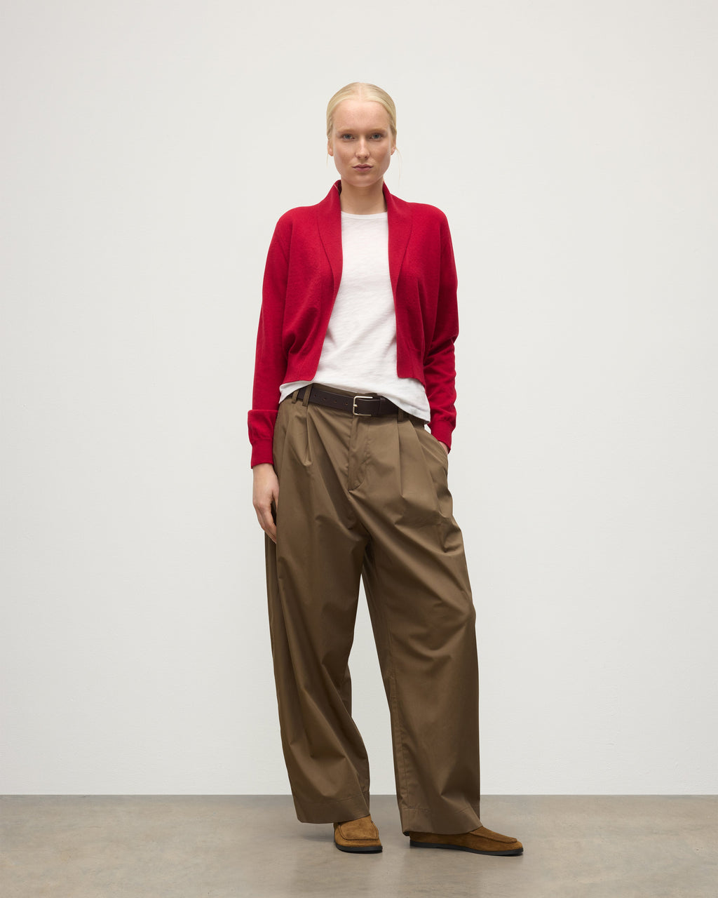 Johnstons of Elgin - Crathie Red Shawl Cashmere Cardigan