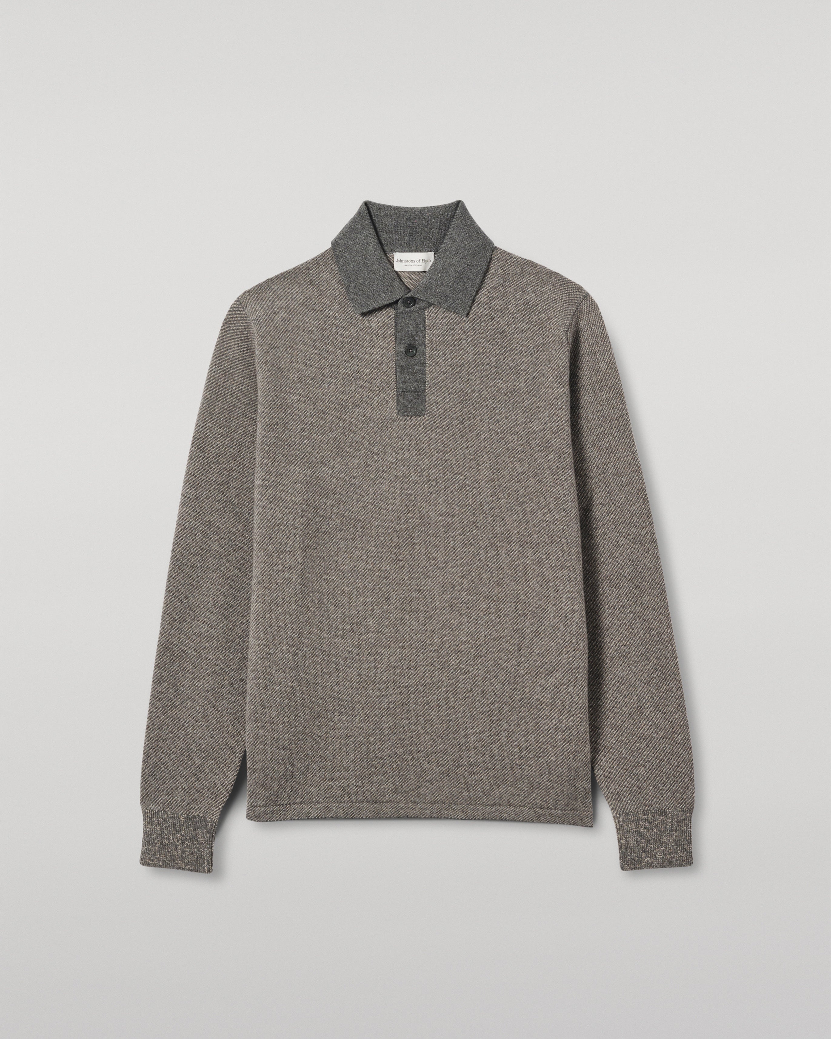 Johnstons of Elgin - Tweel Grey & Brown Cashmere Rugby Shirt