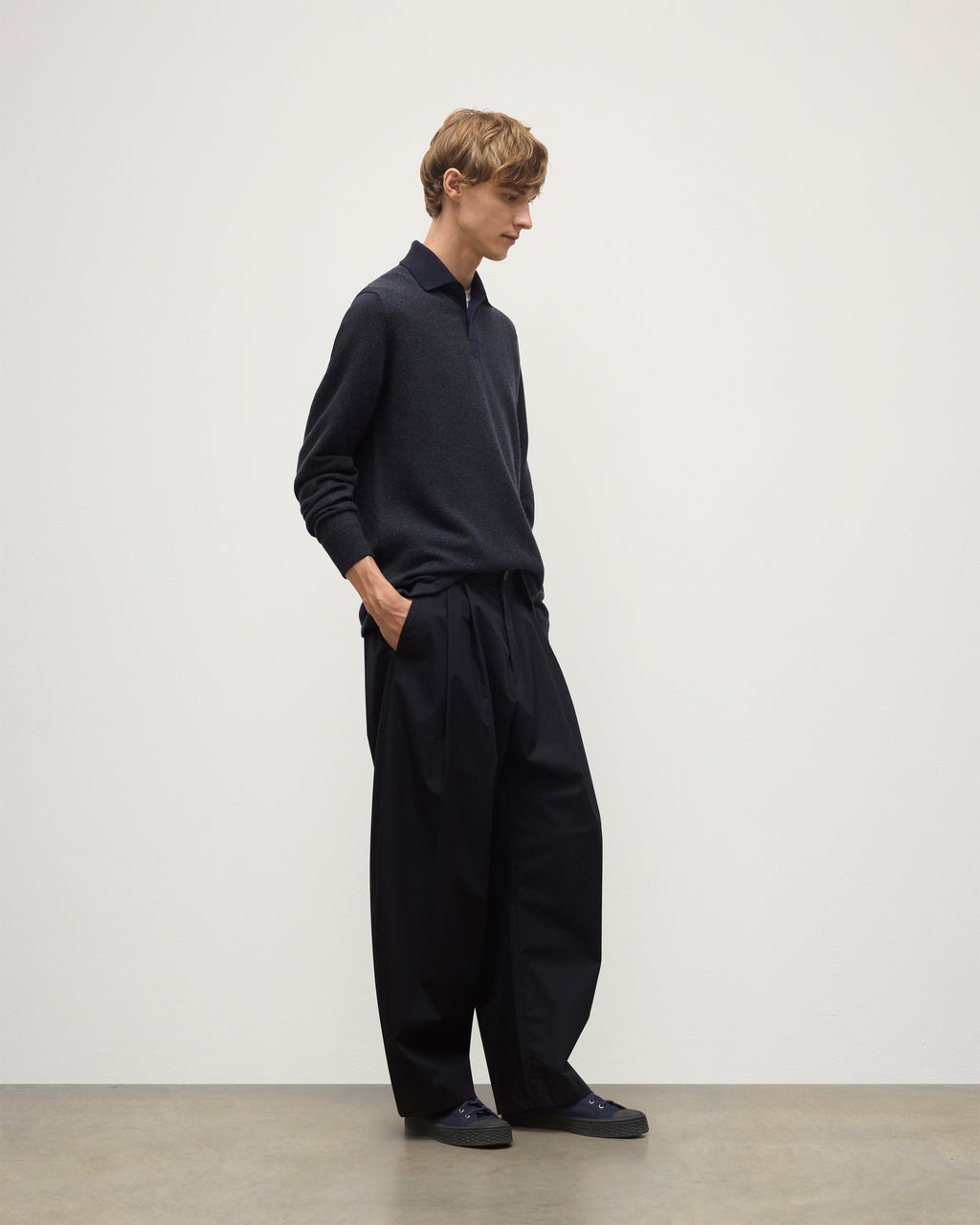 Johnstons of Elgin - Tweel Navy & Grey Cashmere Rugby Shirt