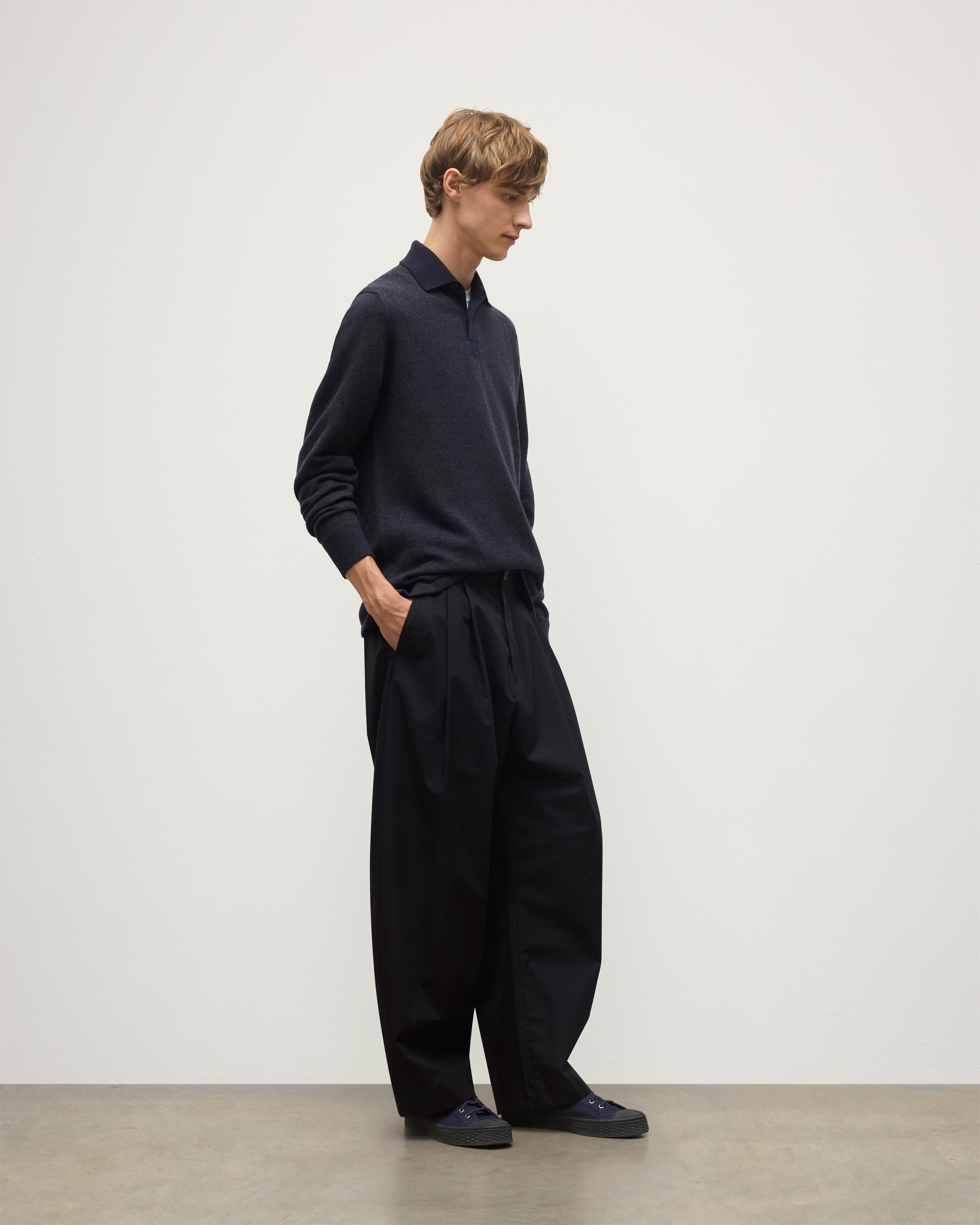 Johnstons of Elgin - Tweel Navy & Grey Cashmere Rugby Shirt
