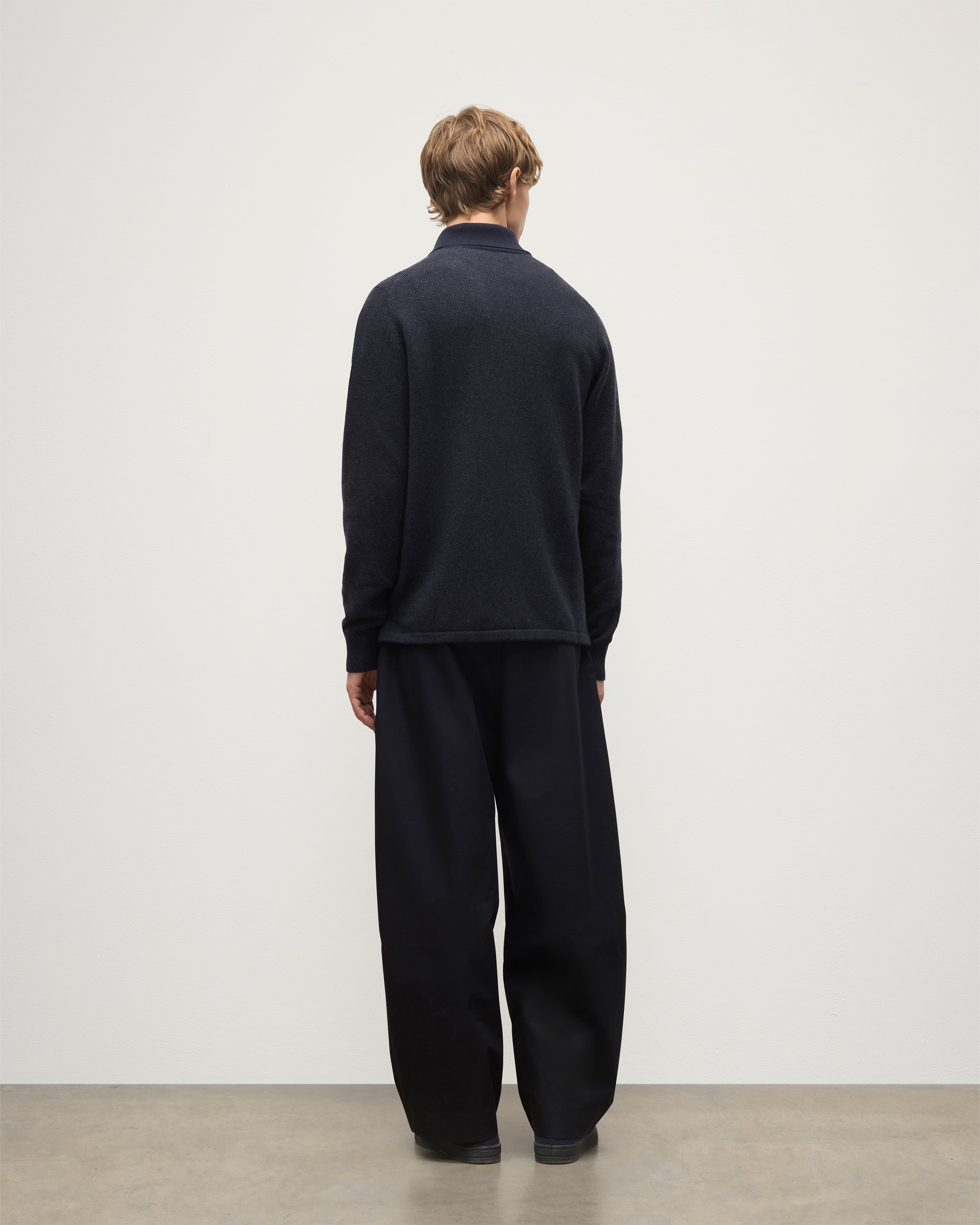 Johnstons of Elgin - Tweel Navy & Grey Cashmere Rugby Shirt